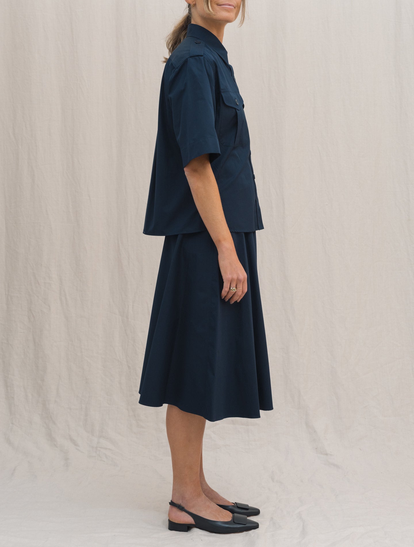 Cotton Poplin Utility Shirt Short Sleeve Navy Aspesi Shirts IT 38