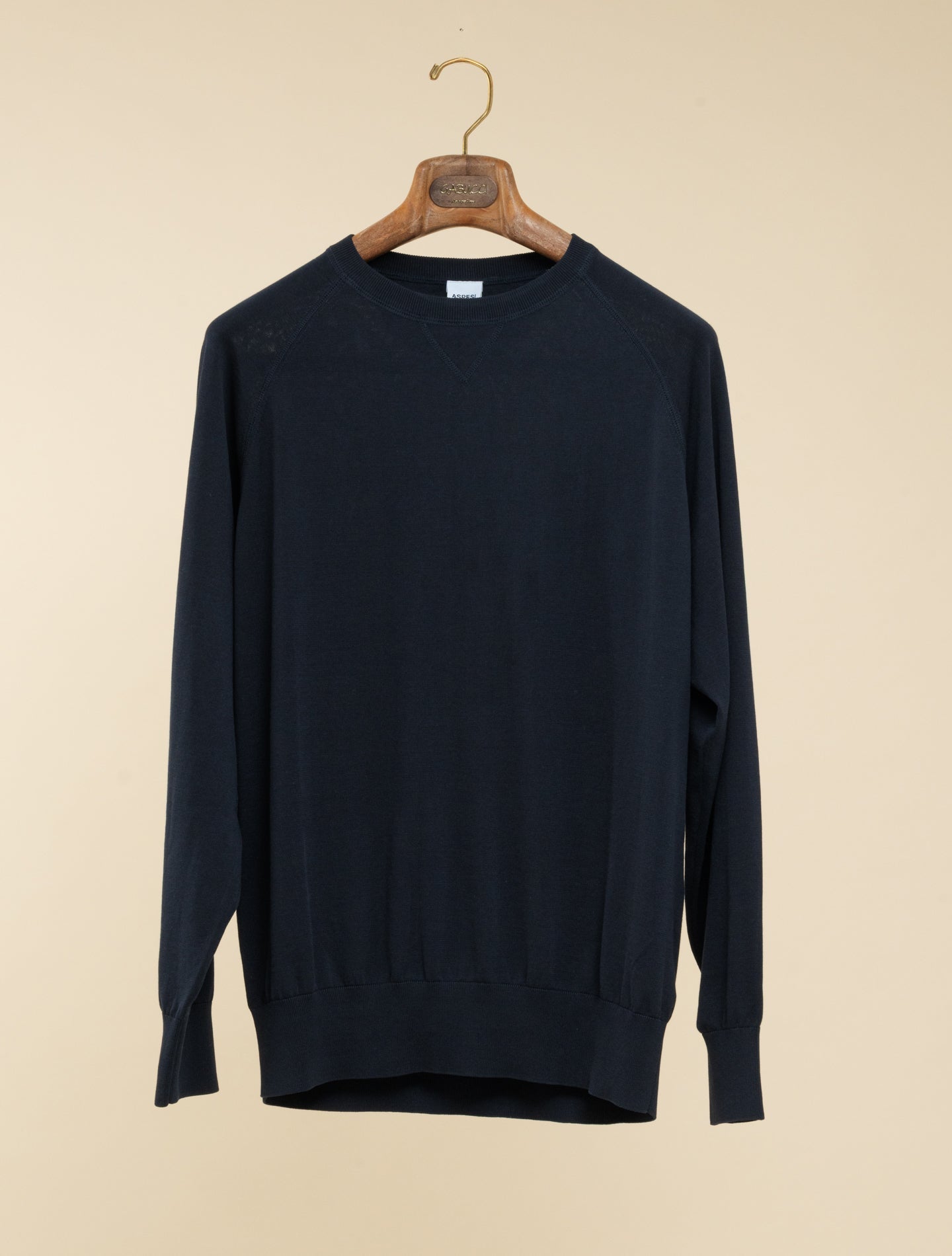 Cotton Raglan Crewneck Sweater Navy Aspesi Knitwear 50