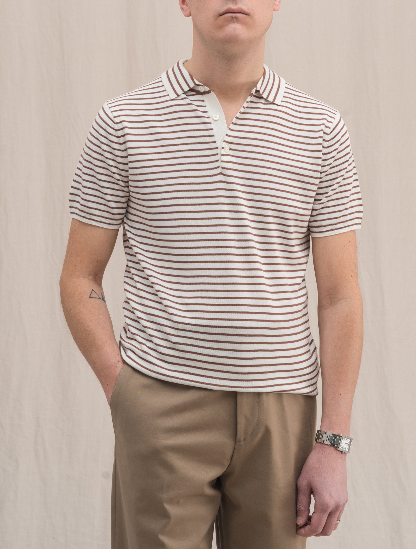 Cotton Silk Polo Shirt Short Sleeve Terra Striped Aspesi Polo shirts 48