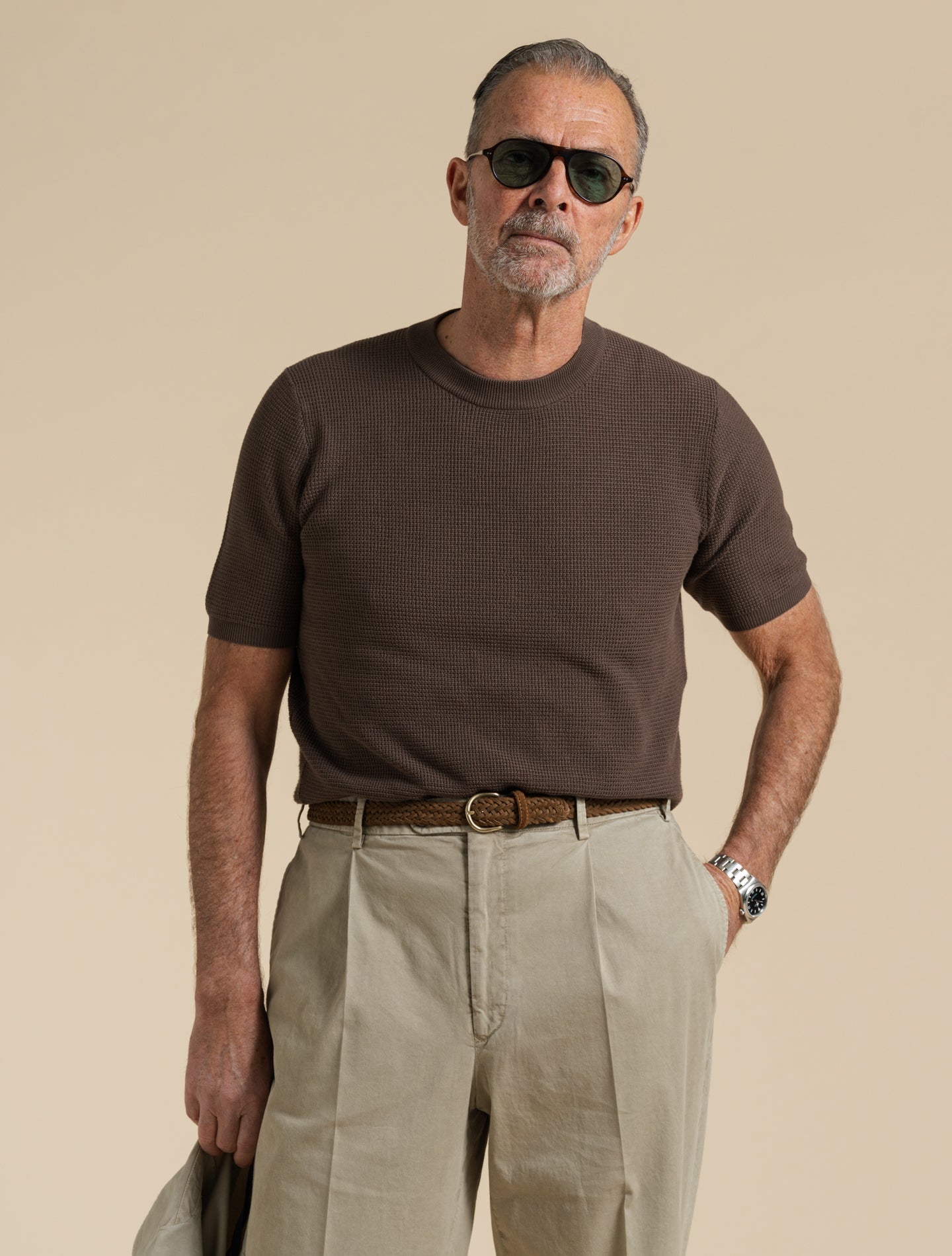 Cotton Structured Crewneck Short Sleeve Marrone Fioroni Knitwear 48