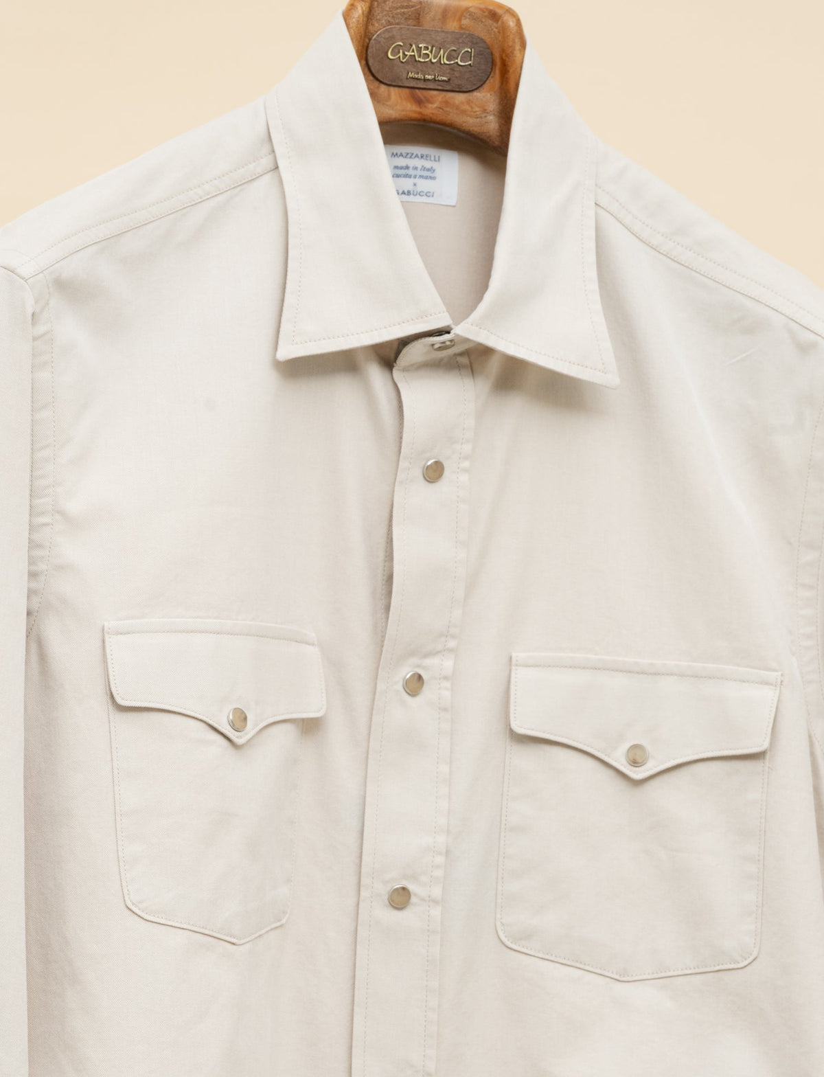 Cotton Twill Snap Button Shirt Beige Mazzarelli Shirts 38
