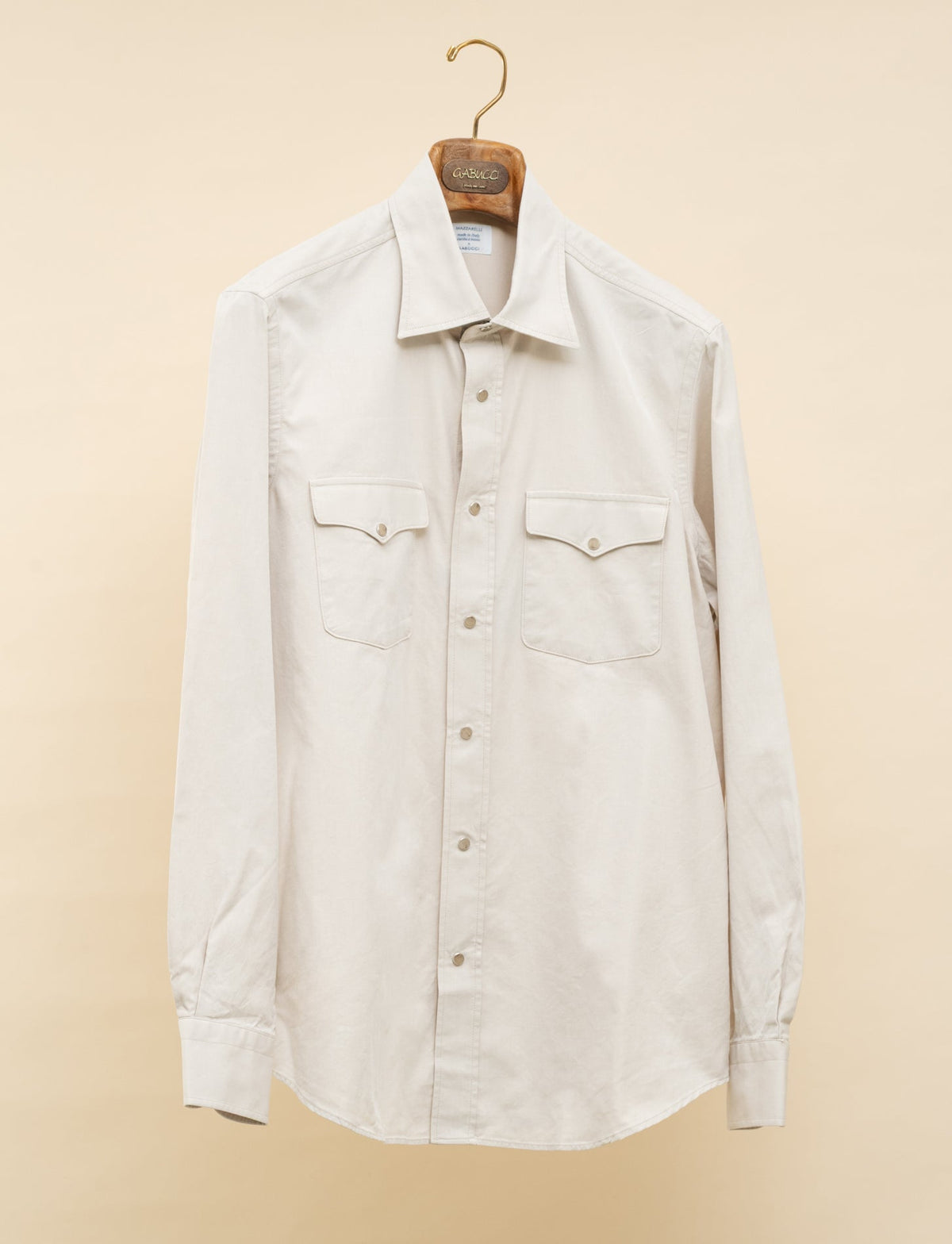 Cotton Twill Snap Button Shirt Beige Mazzarelli Shirts 38