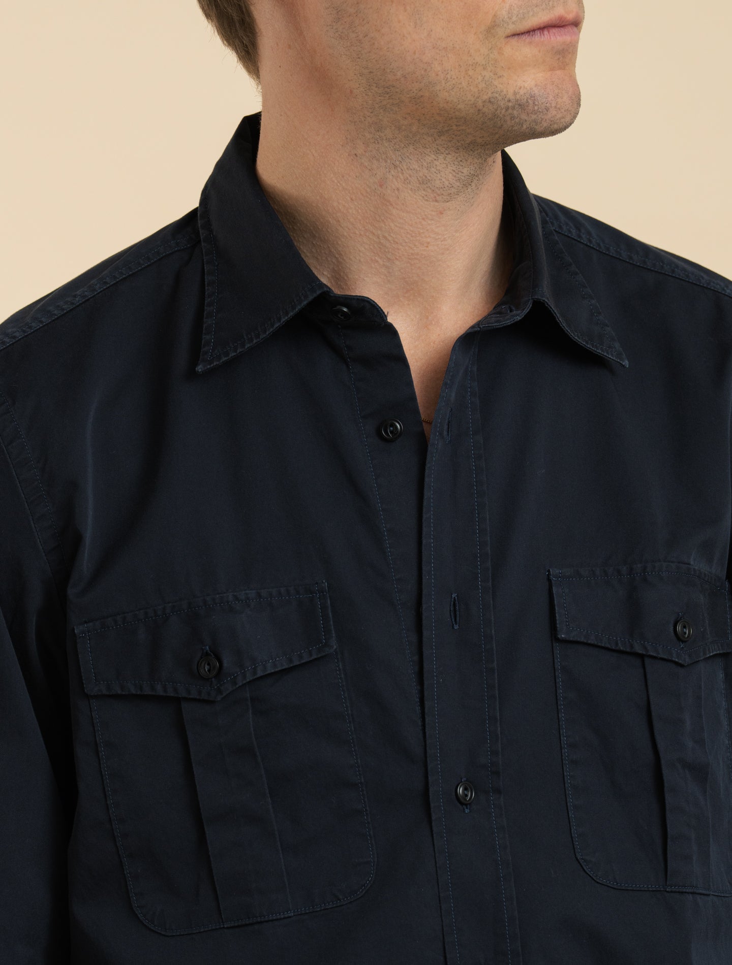 Cotton Twill Utility Shirt Navy Mazzarelli Shirts 38