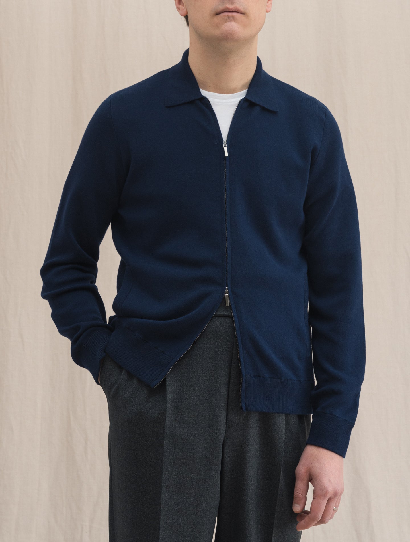 Cotton Zip Jacket Navy Gabucci Knitwear 48