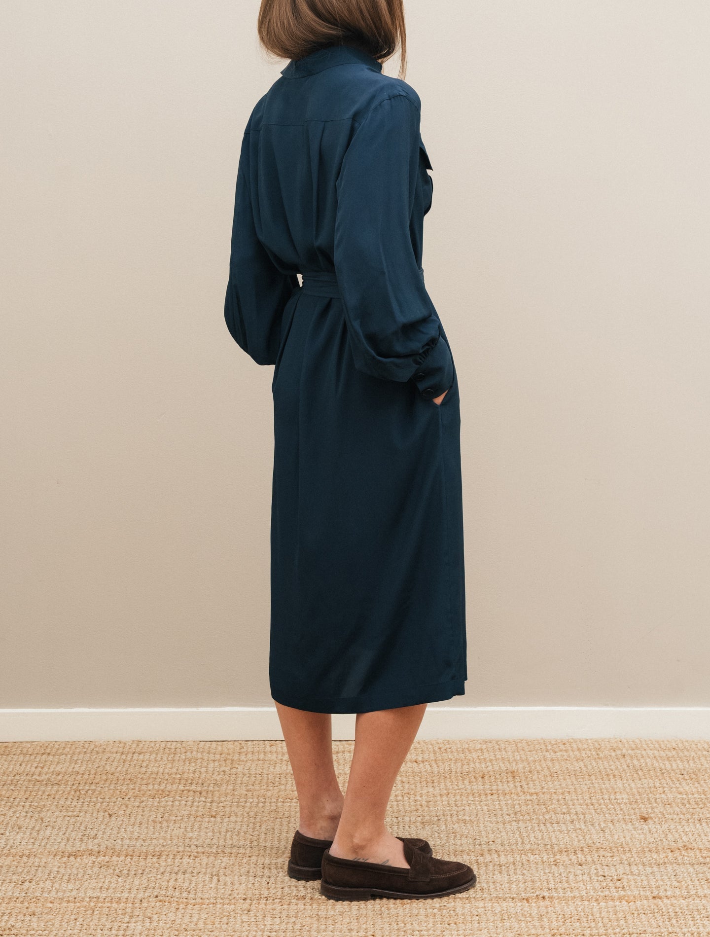 Crepe Silk Shirt Dress Navy Aspesi Dresses IT 38