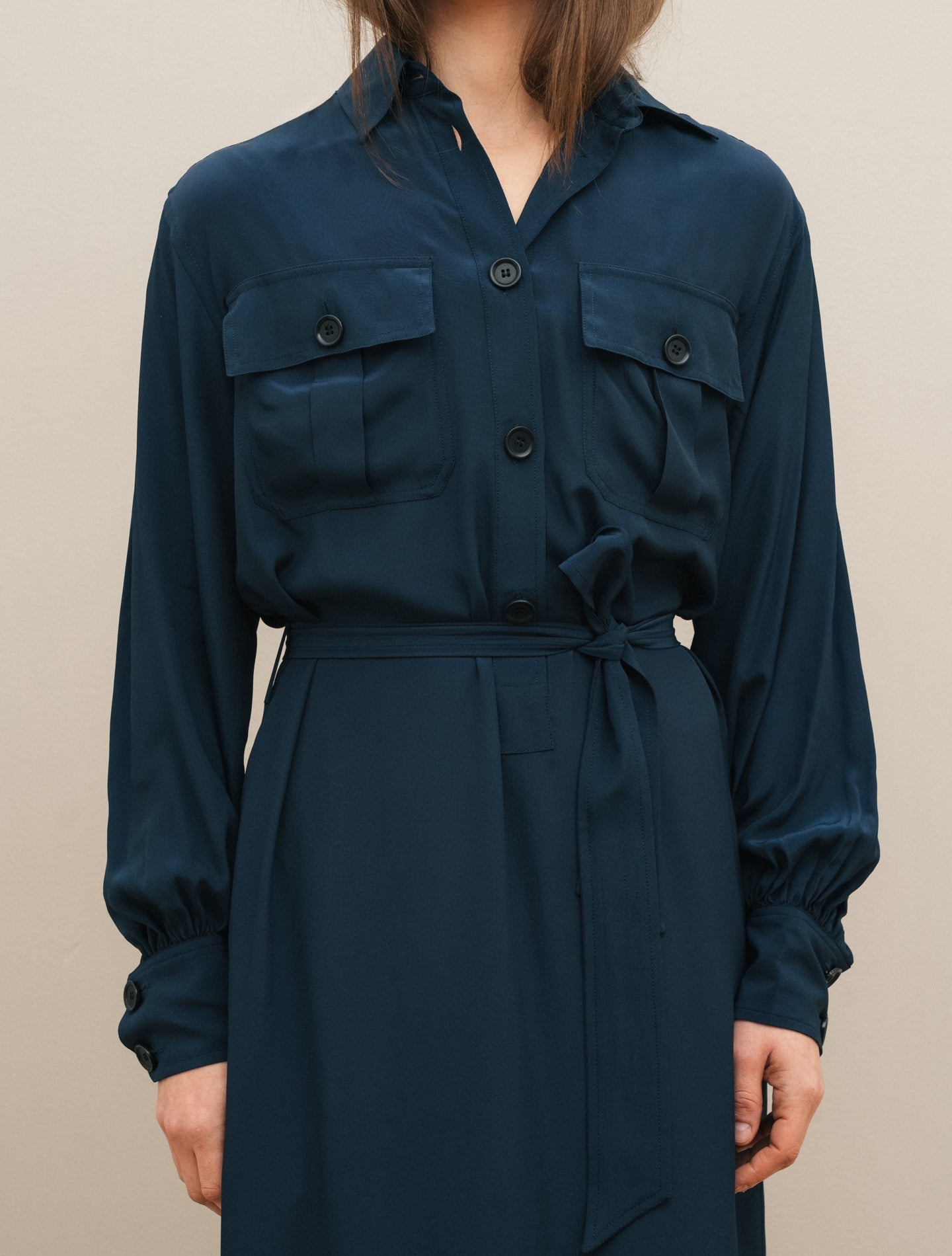 Crepe Silk Shirt Dress Navy Aspesi Dresses IT 38