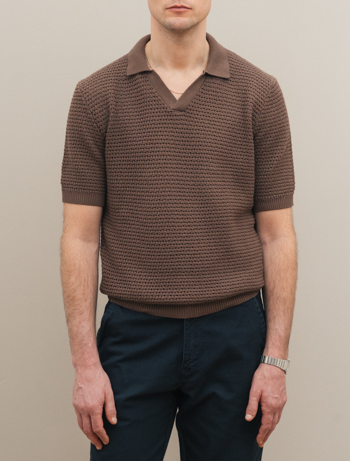 Crochet Polo Shirt Short Sleeve Brown Gabucci Polo shirts 48