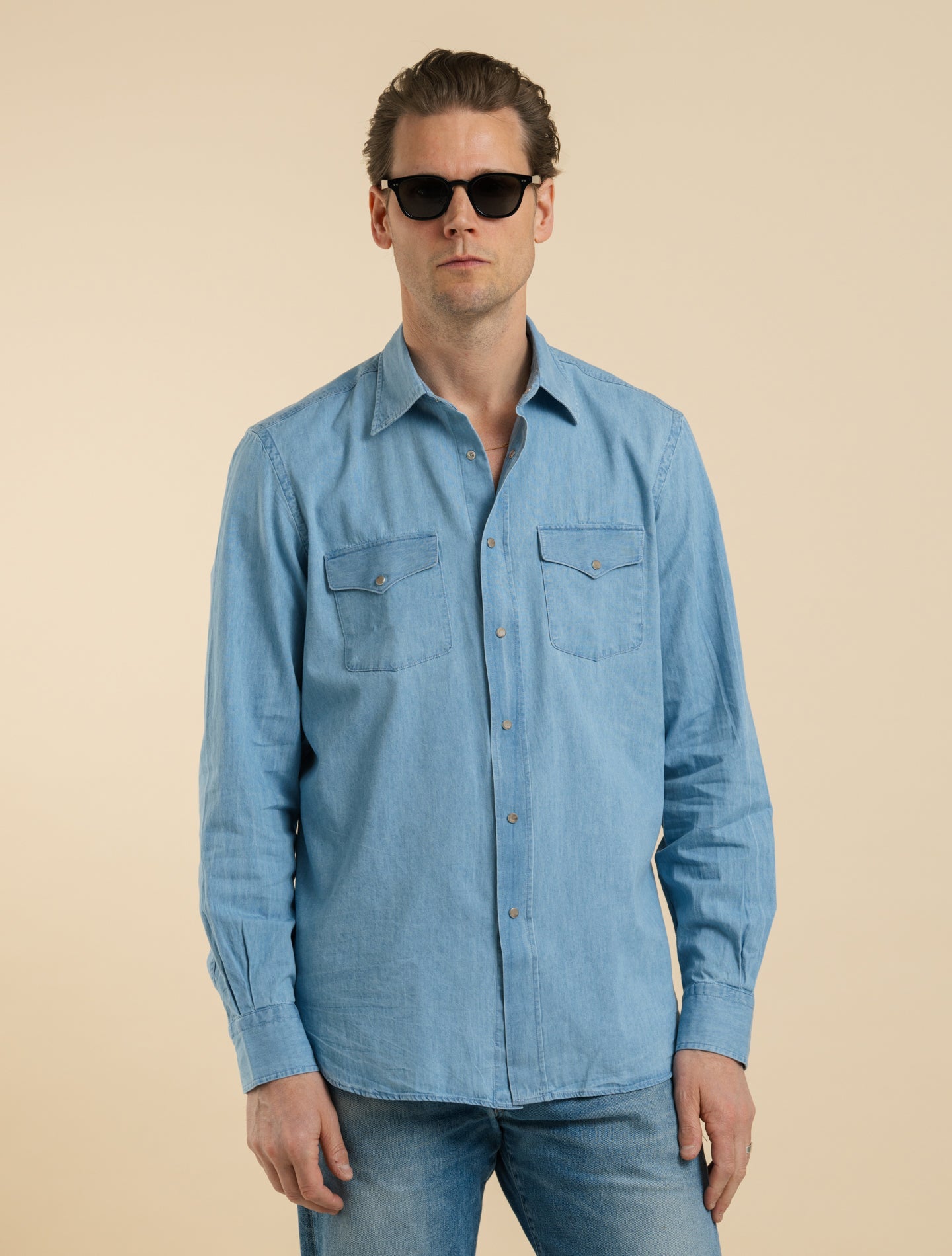 Denim Snap Button Shirt Blue Mazzarelli Shirts 38