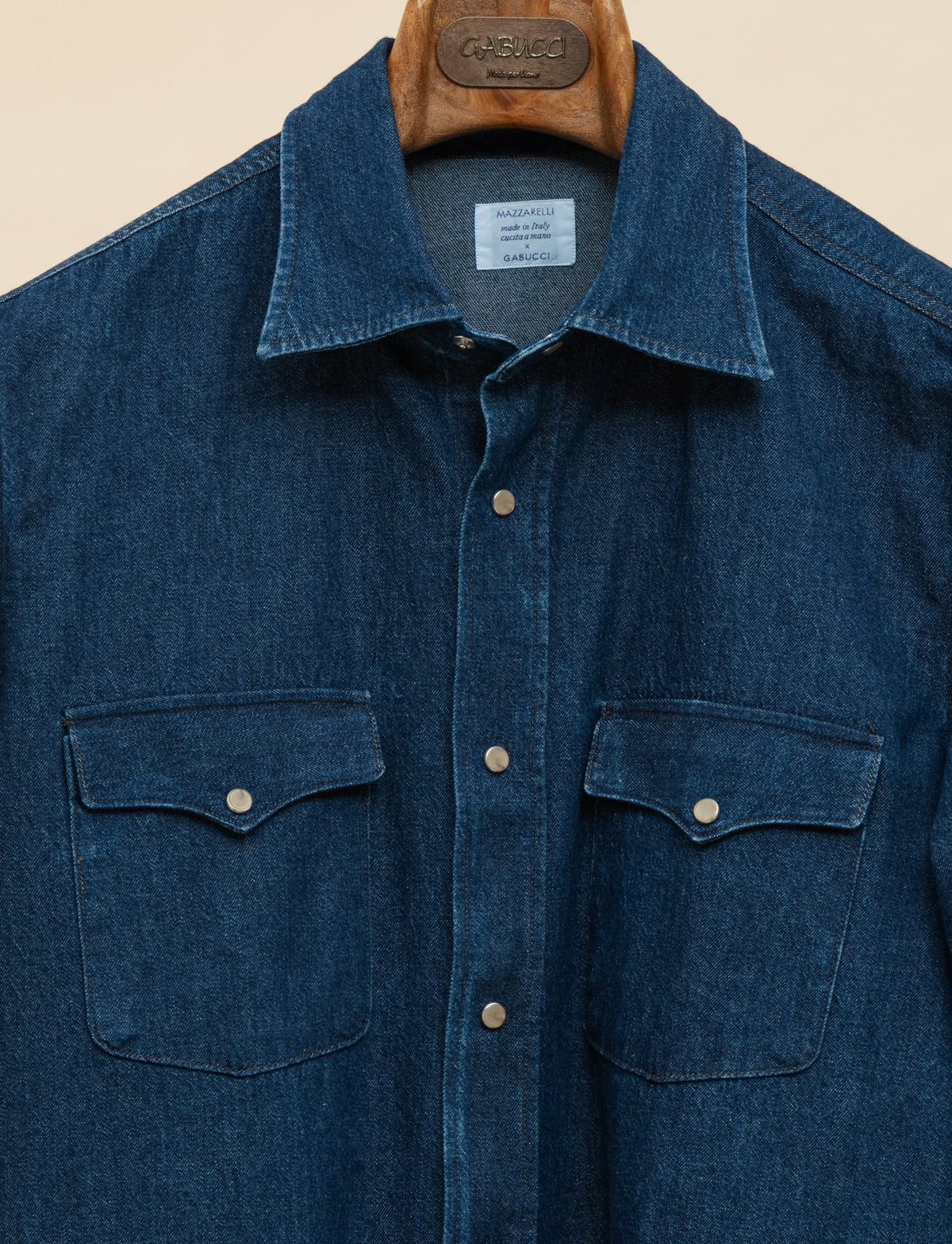 Denim Snap Button Shirt Dark Washed Mazzarelli Shirts 38
