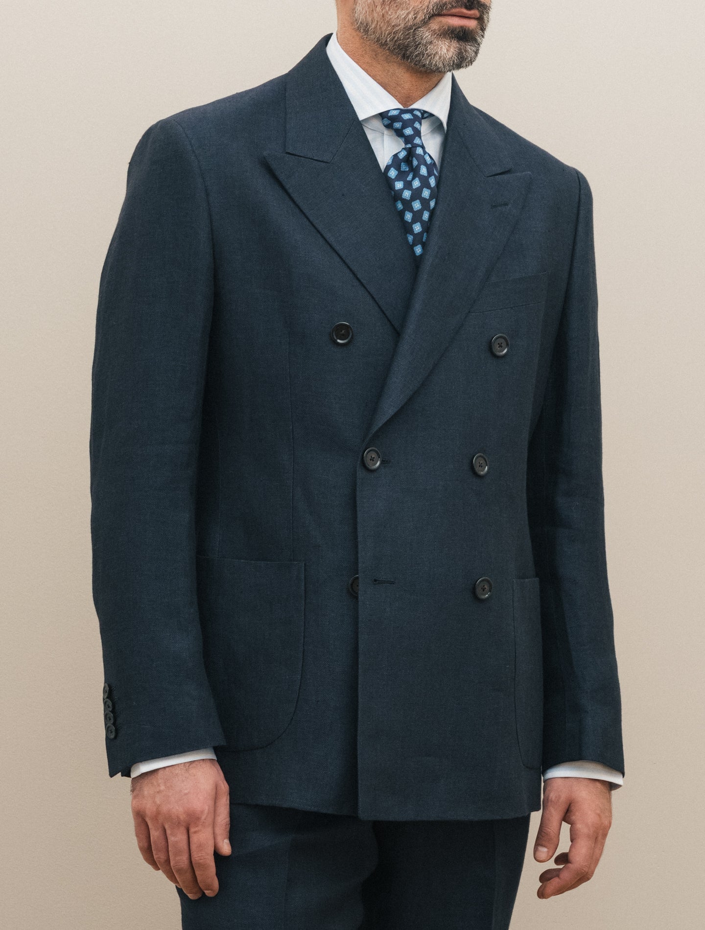 Double Breasted Herringbone Linen Suit Navy Lardini Suits 48