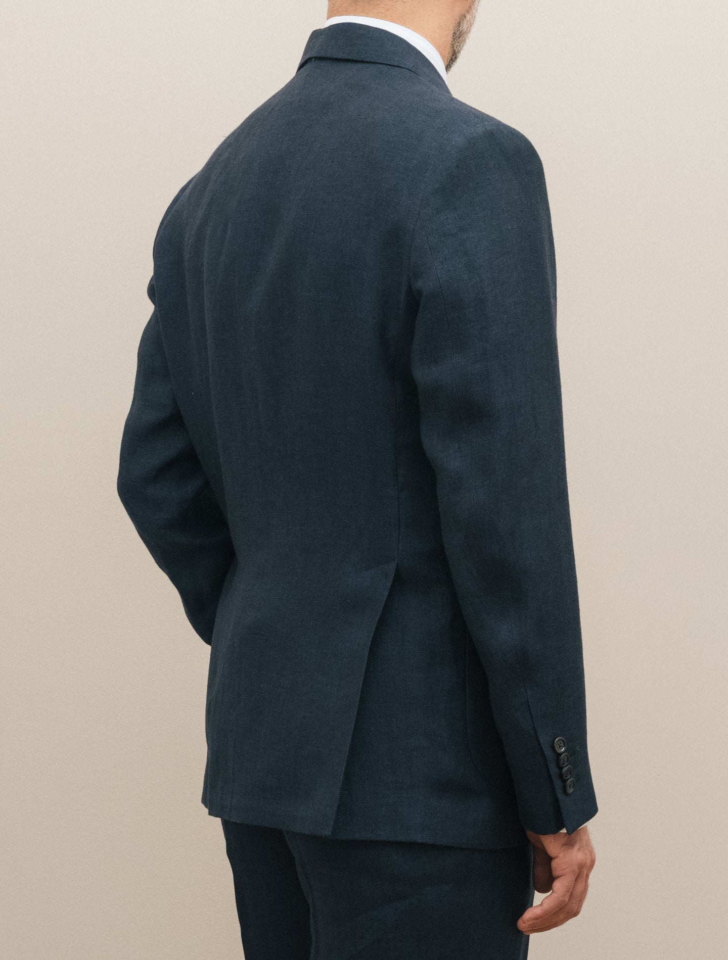 Double Breasted Herringbone Linen Suit Navy Lardini Suits 48