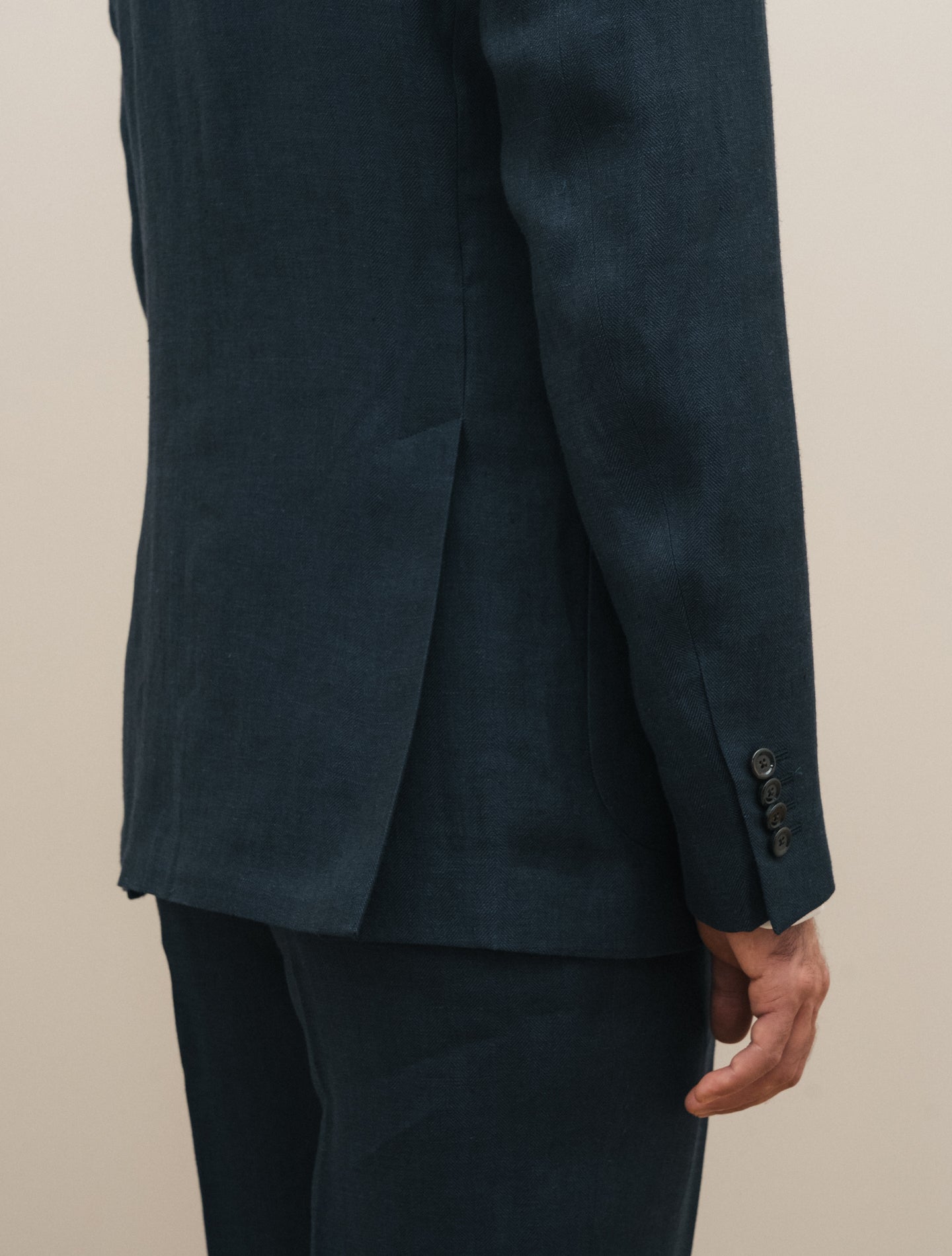 Double Breasted Herringbone Linen Suit Navy Lardini Suits 48
