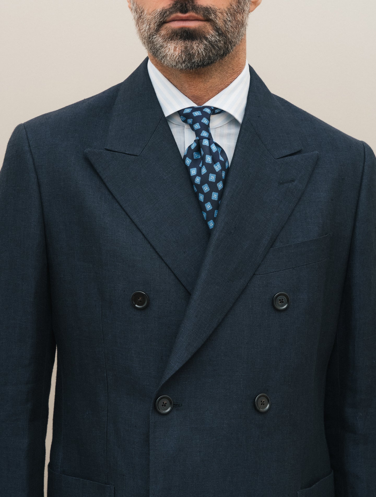 Double Breasted Herringbone Linen Suit Navy Lardini Suits 48