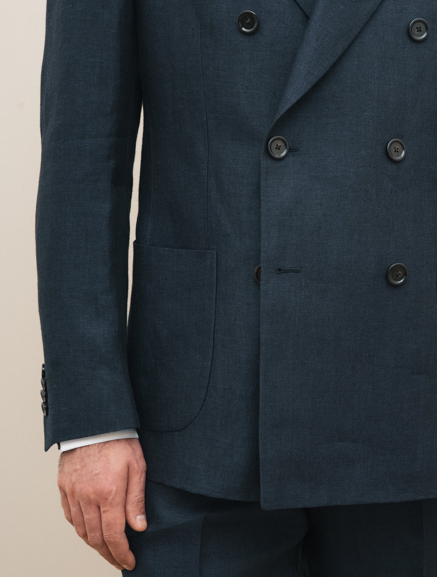 Double Breasted Herringbone Linen Suit Navy Lardini Suits 48