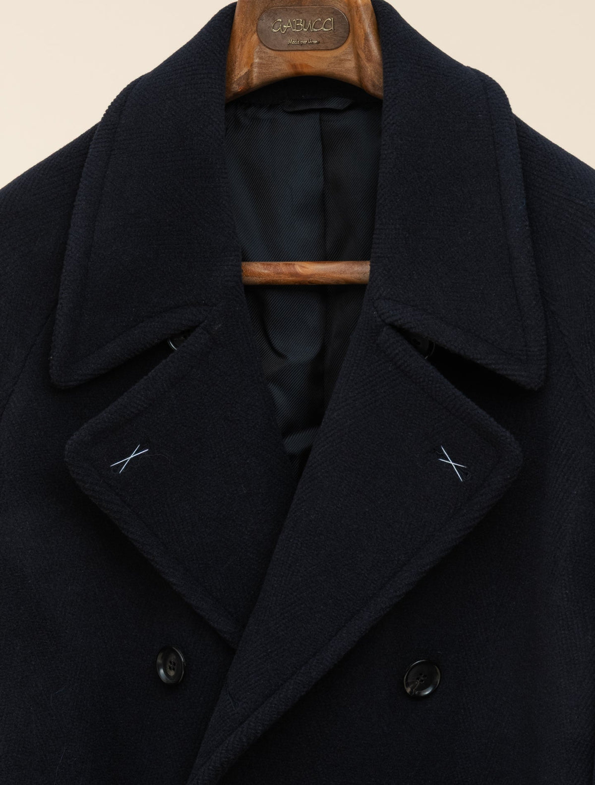 Double Breasted Herringbone Wool Coat Navy Gabucci Outerwear 46