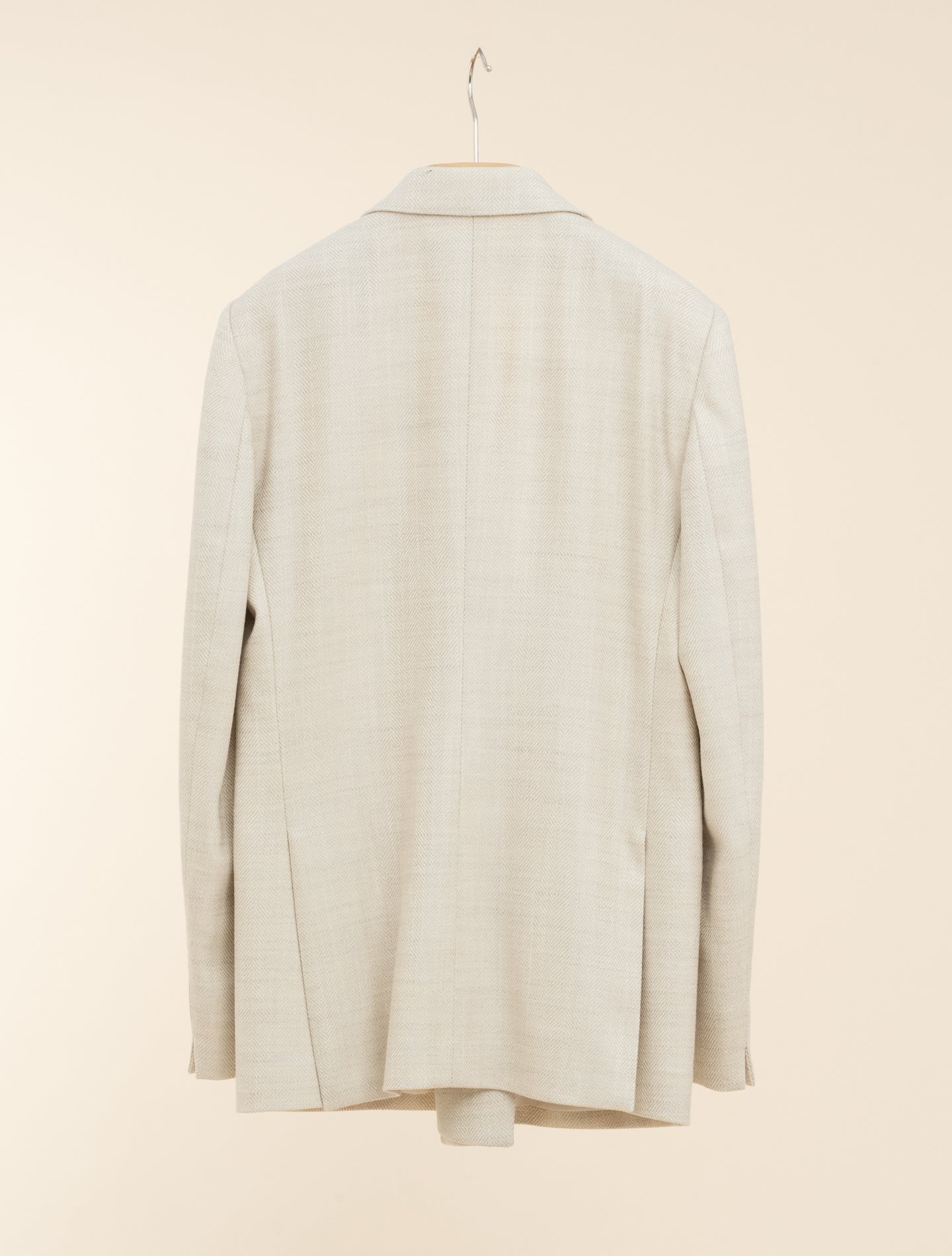 Double Breasted Wool Silk Herringbone Jacket Beige Lardini Jackets IT 40
