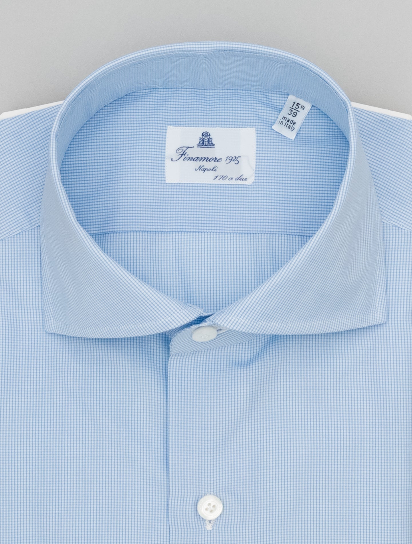 Eduardo 170/2 Giza Cotton Microcheck Shirt Light Blue Finamore Shirts 39
