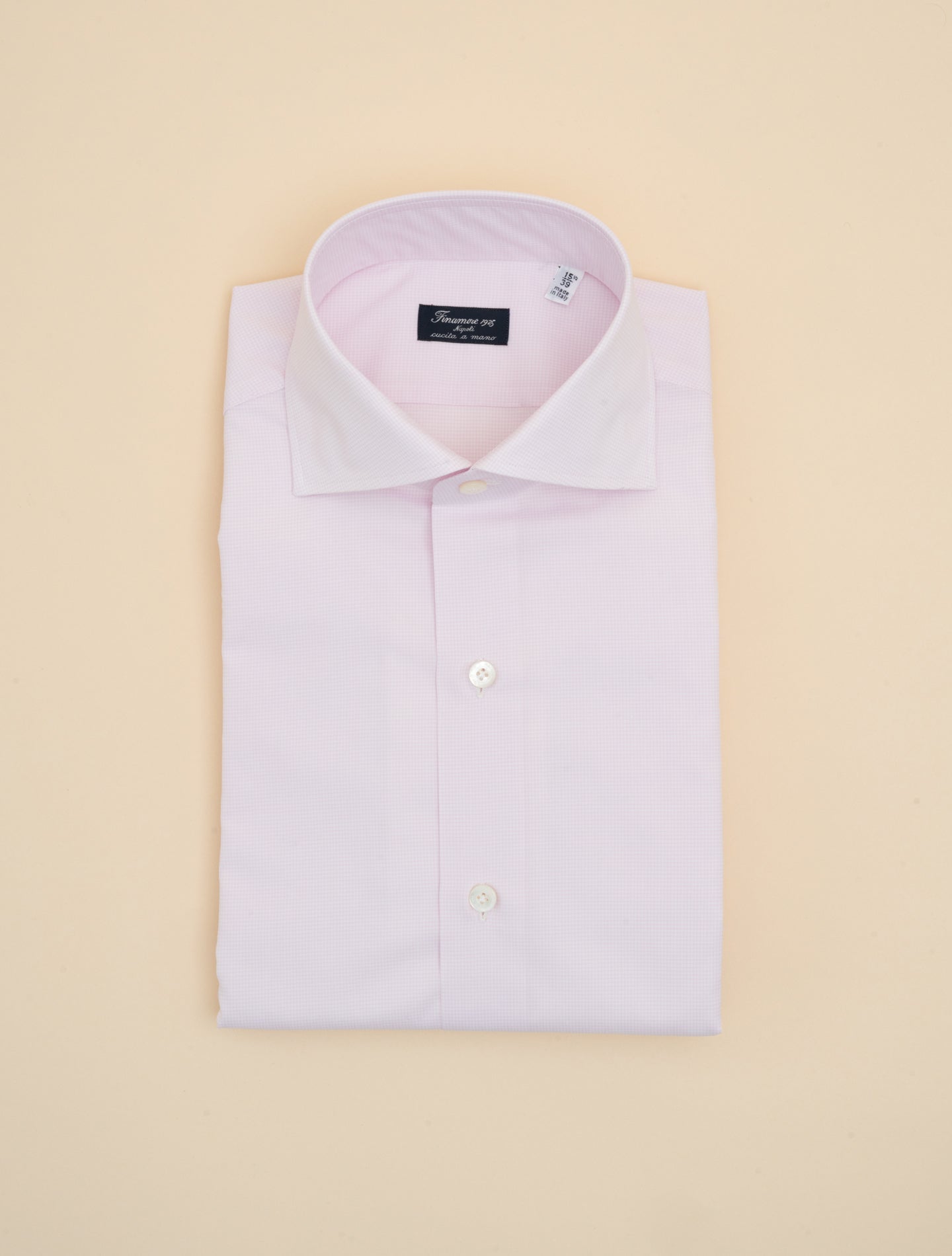 Eduardo Micro Checked Shirt Pink Finamore Shirts 39
