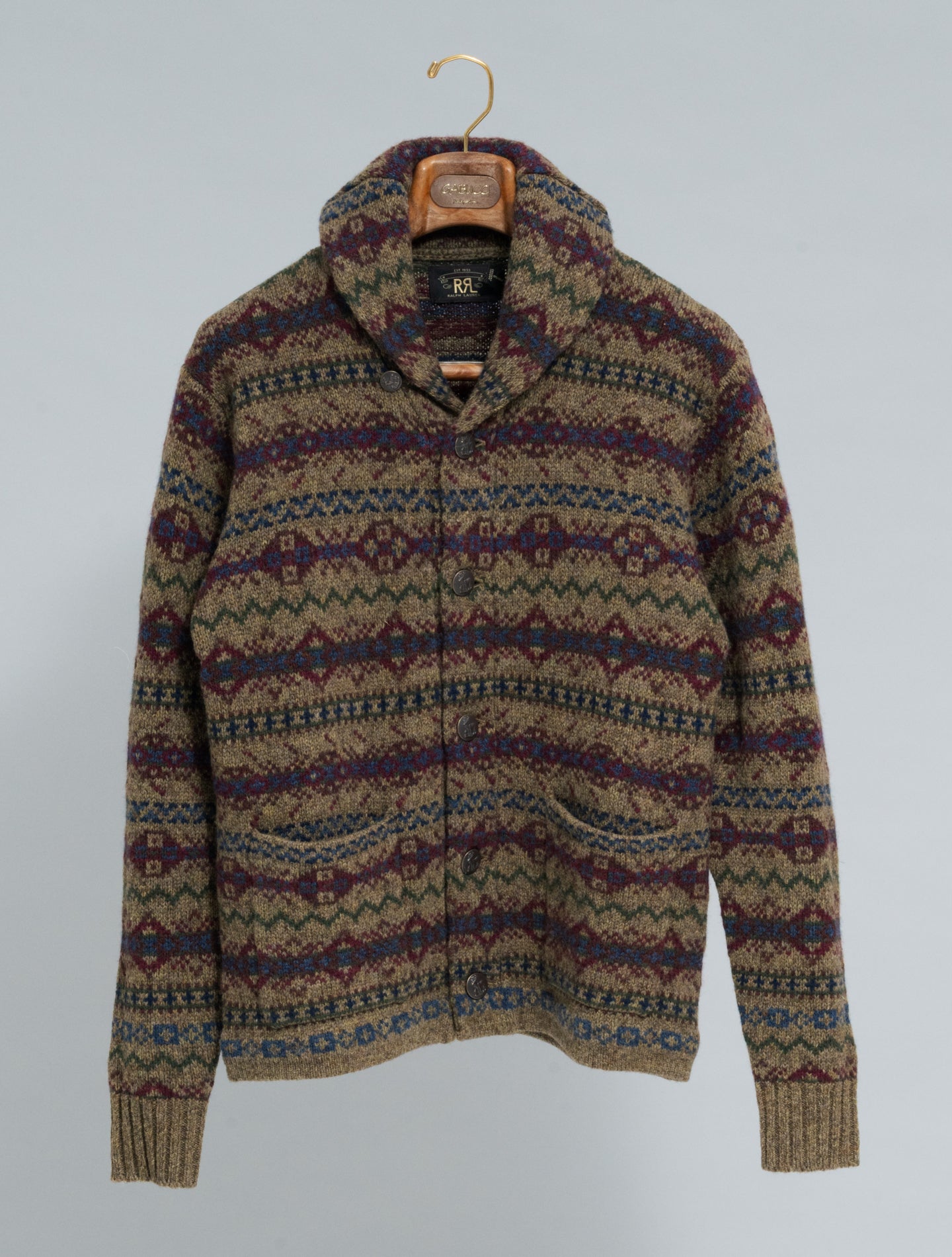 Fair Isle Wool Cardigan Loden Heather Multi RRL Knitwear M