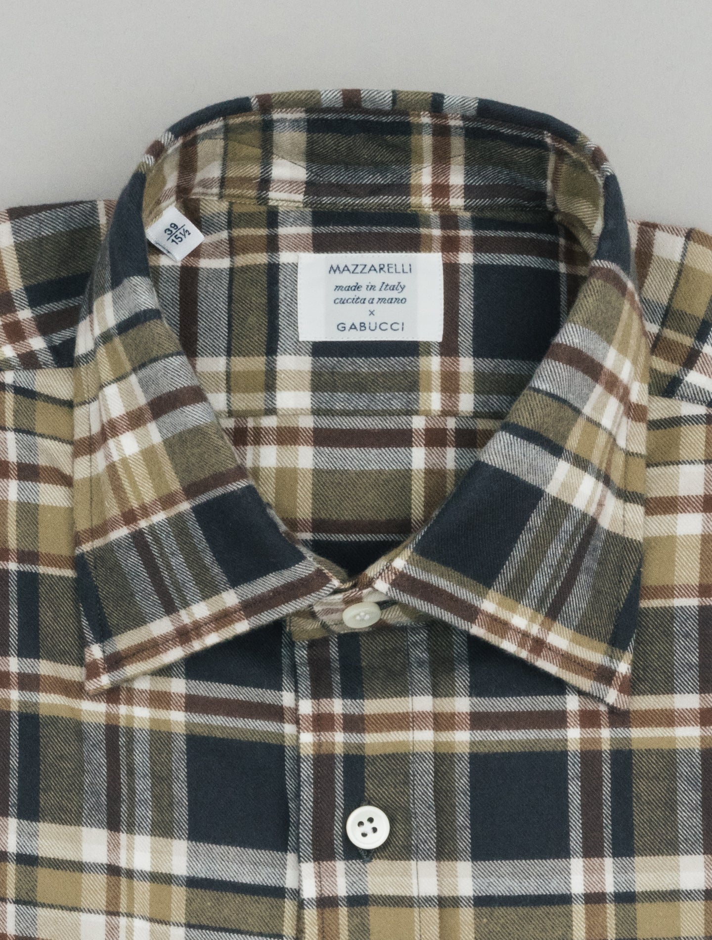 Flannel Checked Double Pockets Cut Away Shirt Brown Mazzarelli Shirts 38