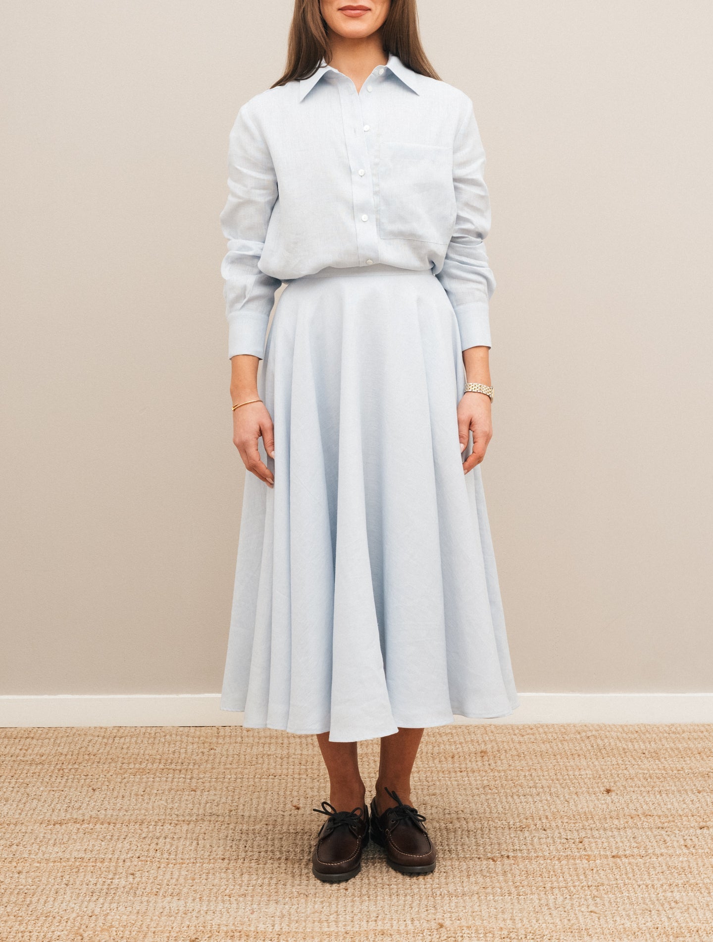 Full Cirkle Linen Skirt Light Blue Lardini Skirts IT 38