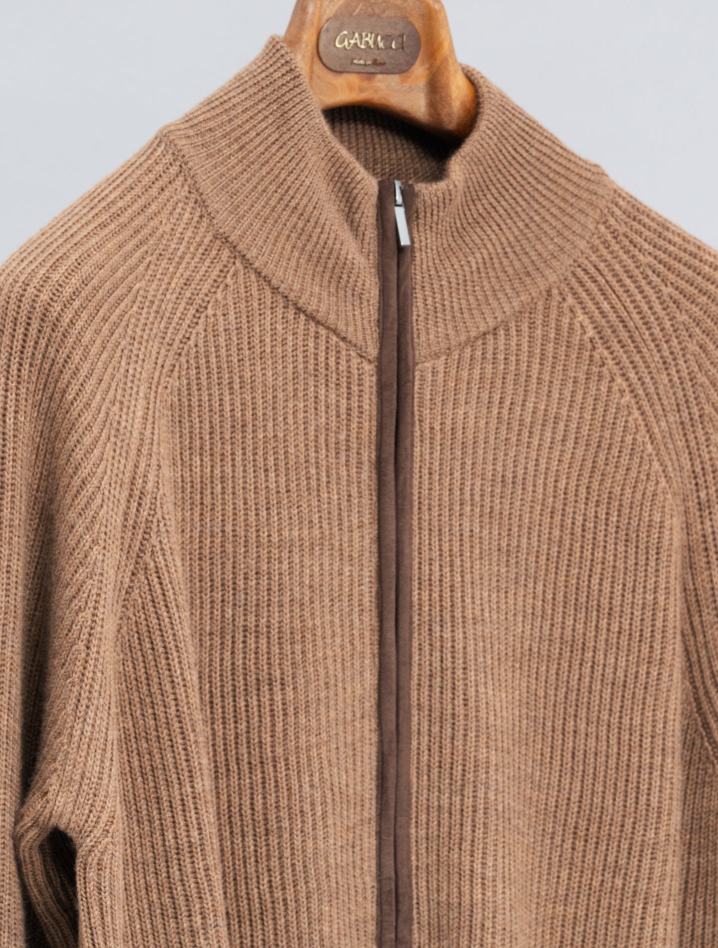 Full Zip Rib - Knitted Cardigan Dark Camel Morgano Knitwear 48
