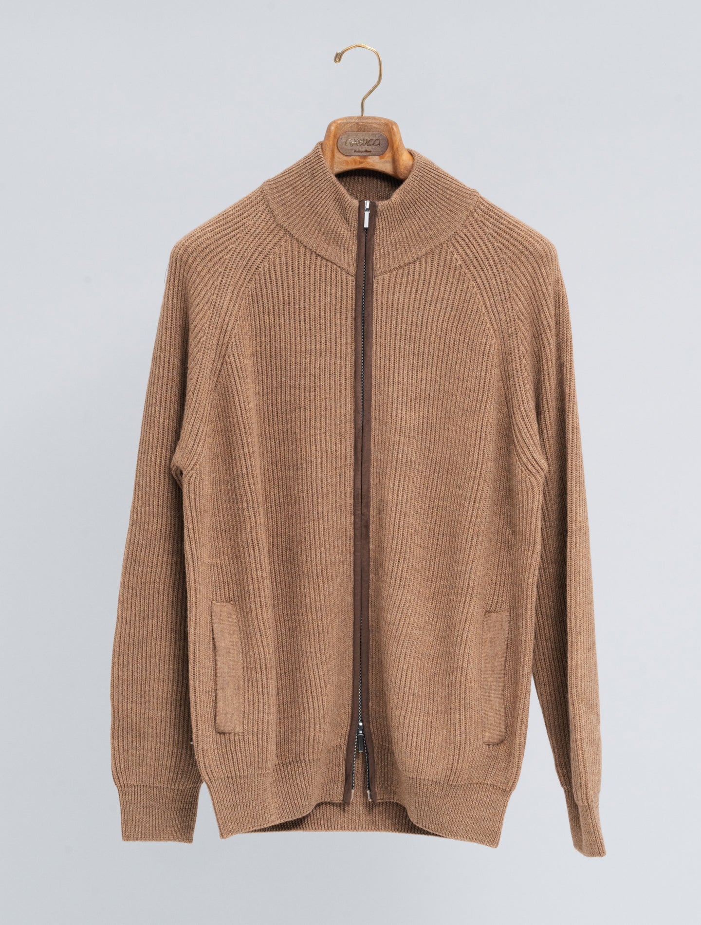 Full Zip Rib - Knitted Cardigan Dark Camel Morgano Knitwear 48
