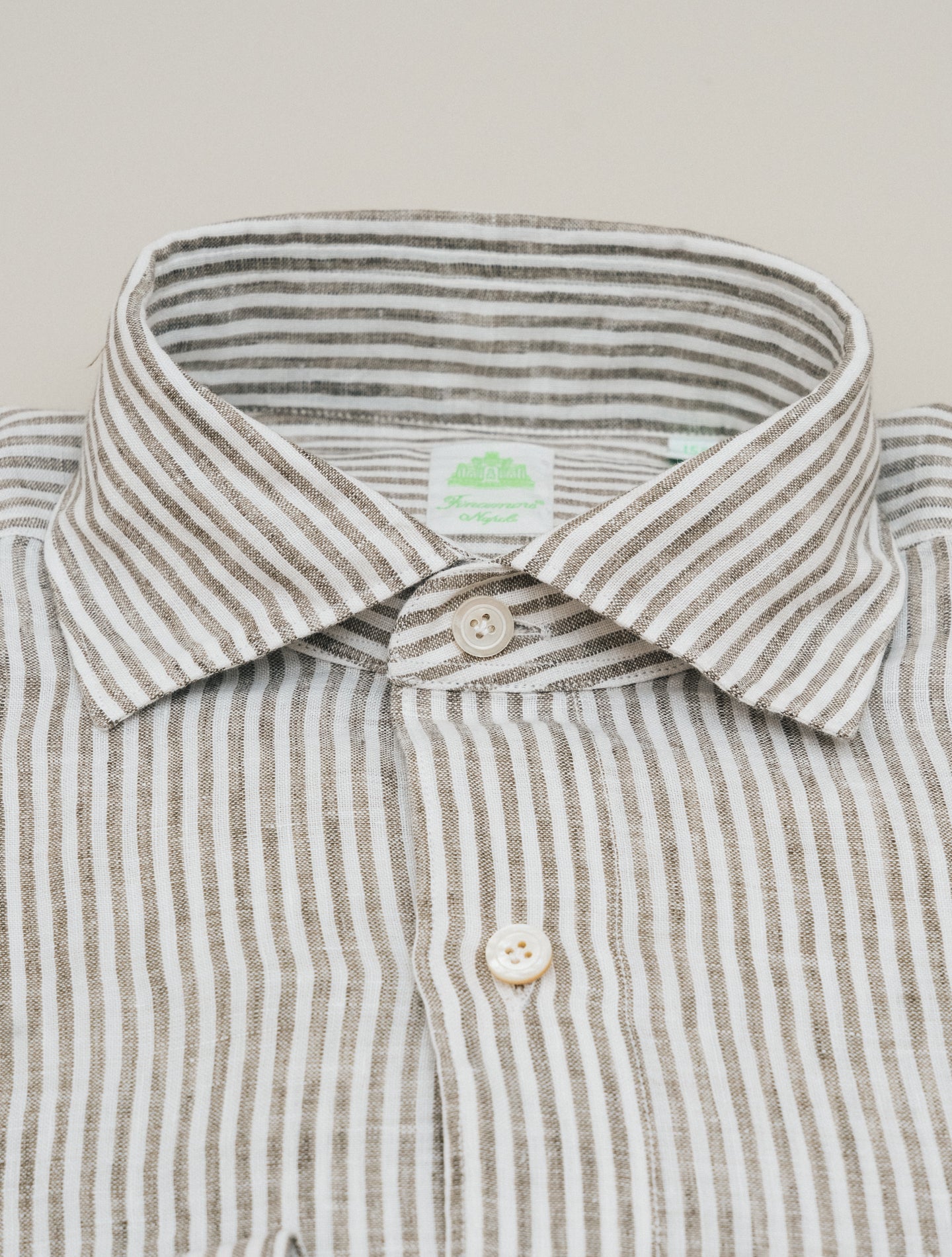 Gaeta Luigi Bengal Striped Linen Shirt Brown Finamore Shirts 39