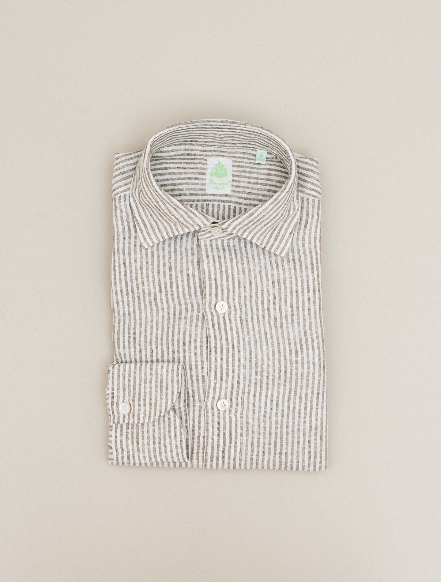 Gaeta Luigi Bengal Striped Linen Shirt Brown Finamore Shirts 39