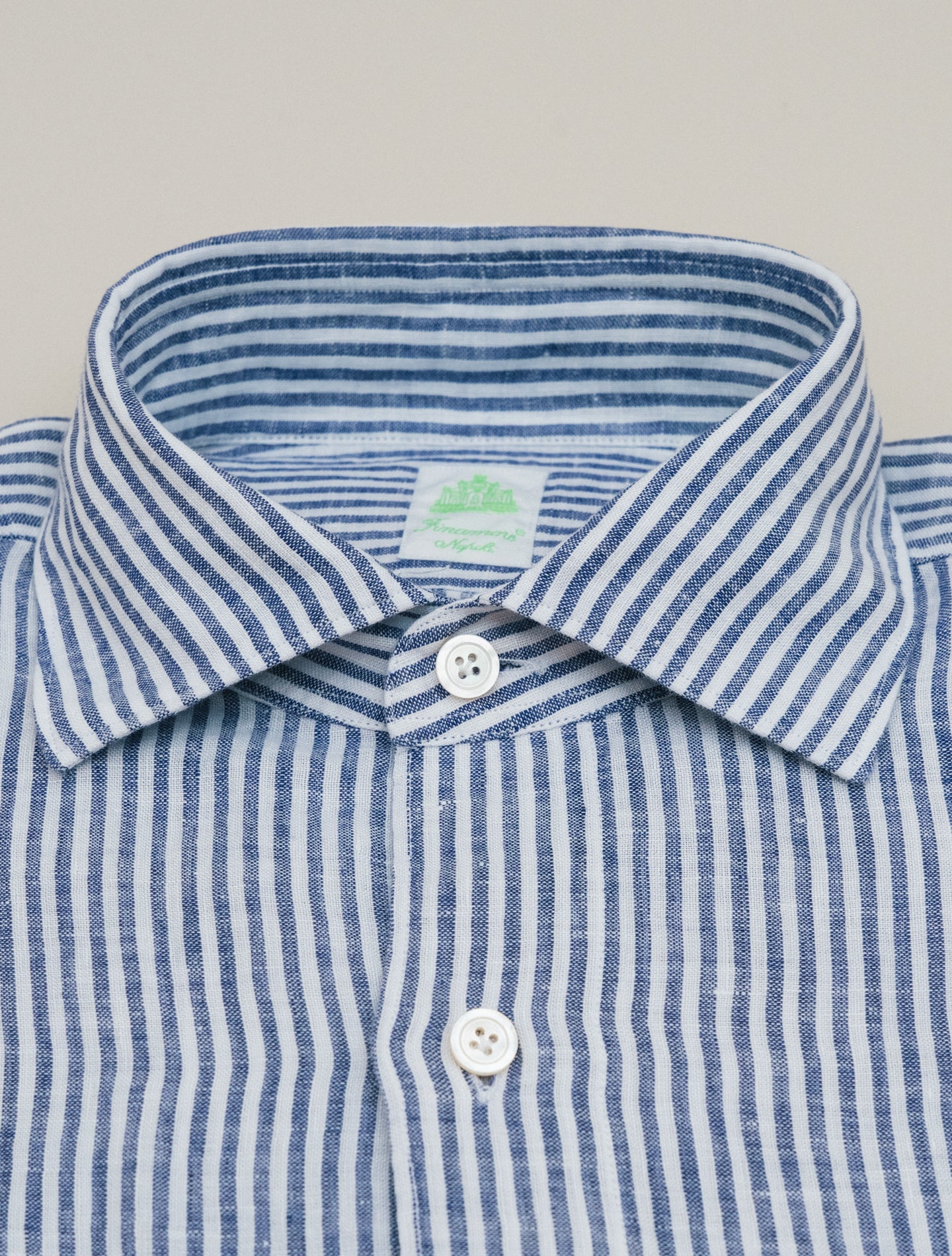 Gaeta Luigi Bengal Striped Linen Shirt Navy Finamore Shirts 39