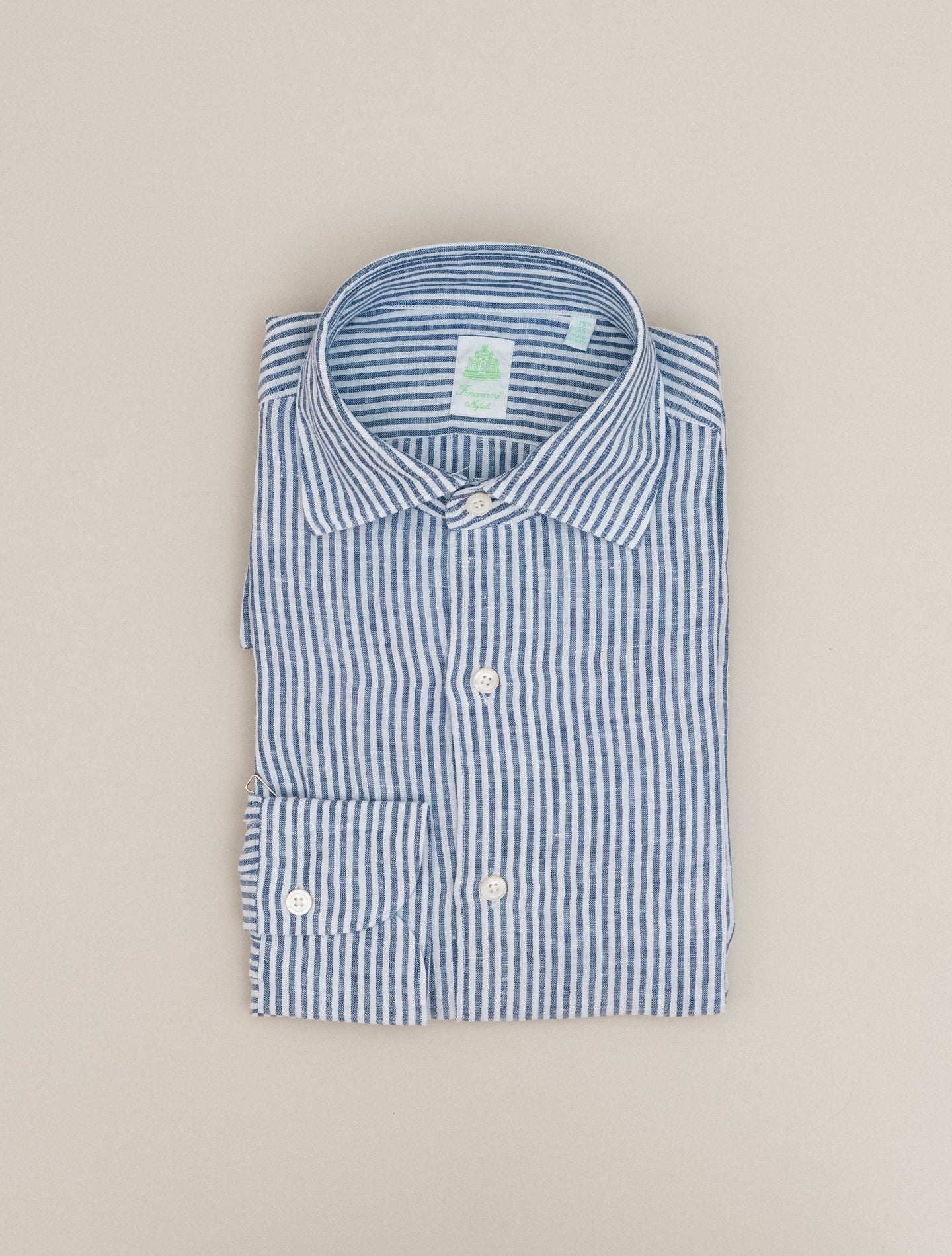 Gaeta Luigi Bengal Striped Linen Shirt Navy Finamore Shirts 39