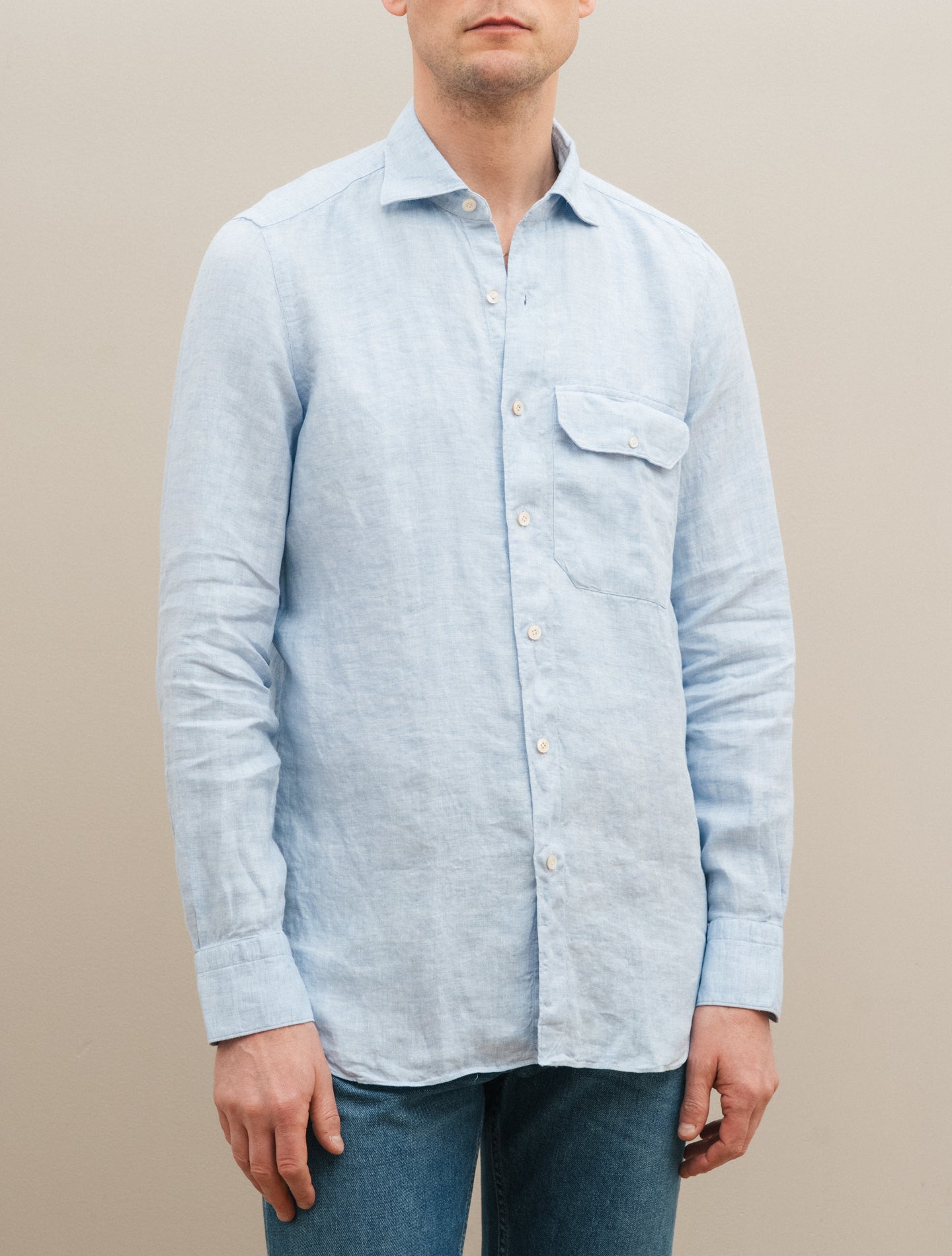 Gaeta Luigi Herringbone Linen Shirt Light Blue Finamore Shirts 39