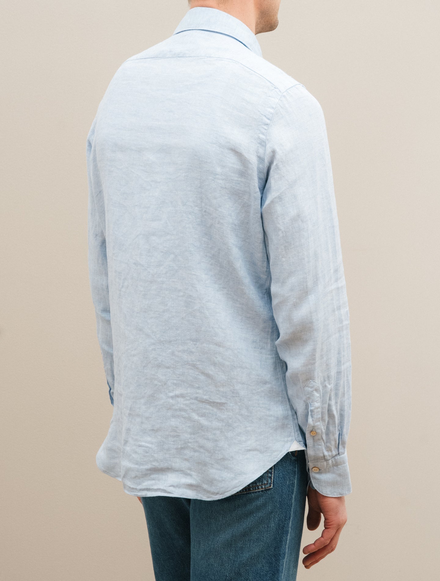 Gaeta Luigi Herringbone Linen Shirt Light Blue Finamore Shirts 39