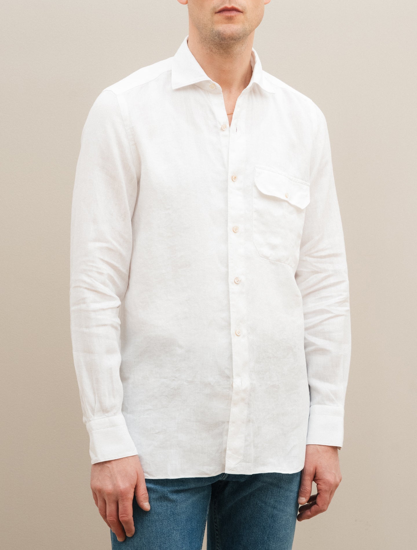 Gaeta Luigi Herringbone Linen Shirt White Finamore Shirts 39