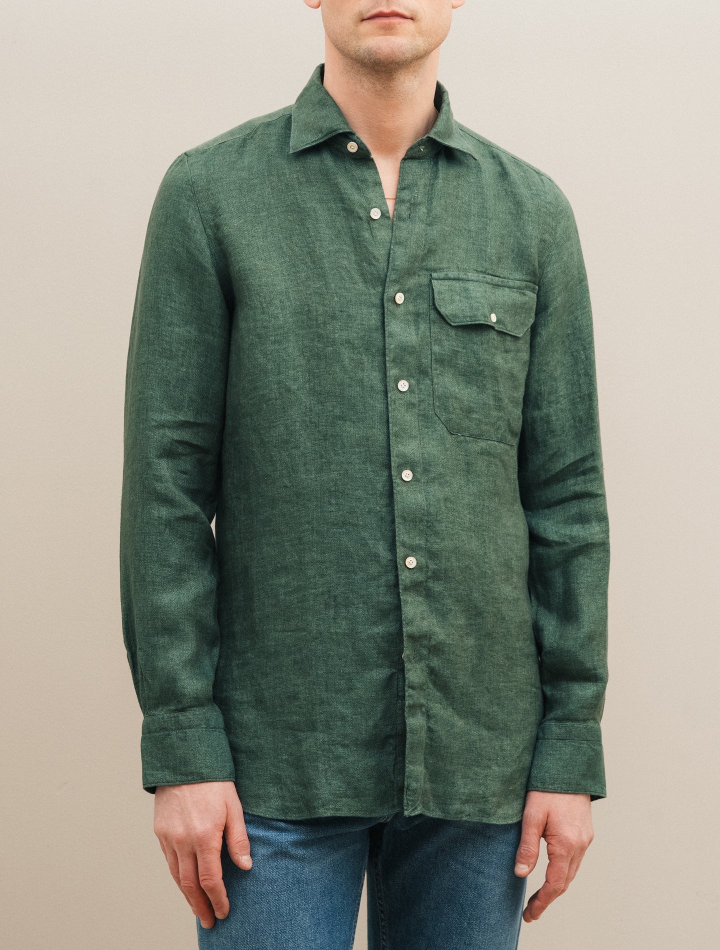 Gaeta Luigi Structured Linen Shirt Green Finamore Shirts 39