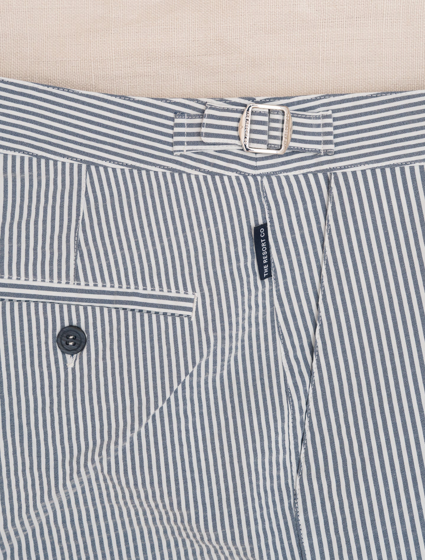 Handmade Tailored Swim trunk Navy Seersucker The Resort Co Swimwear 30