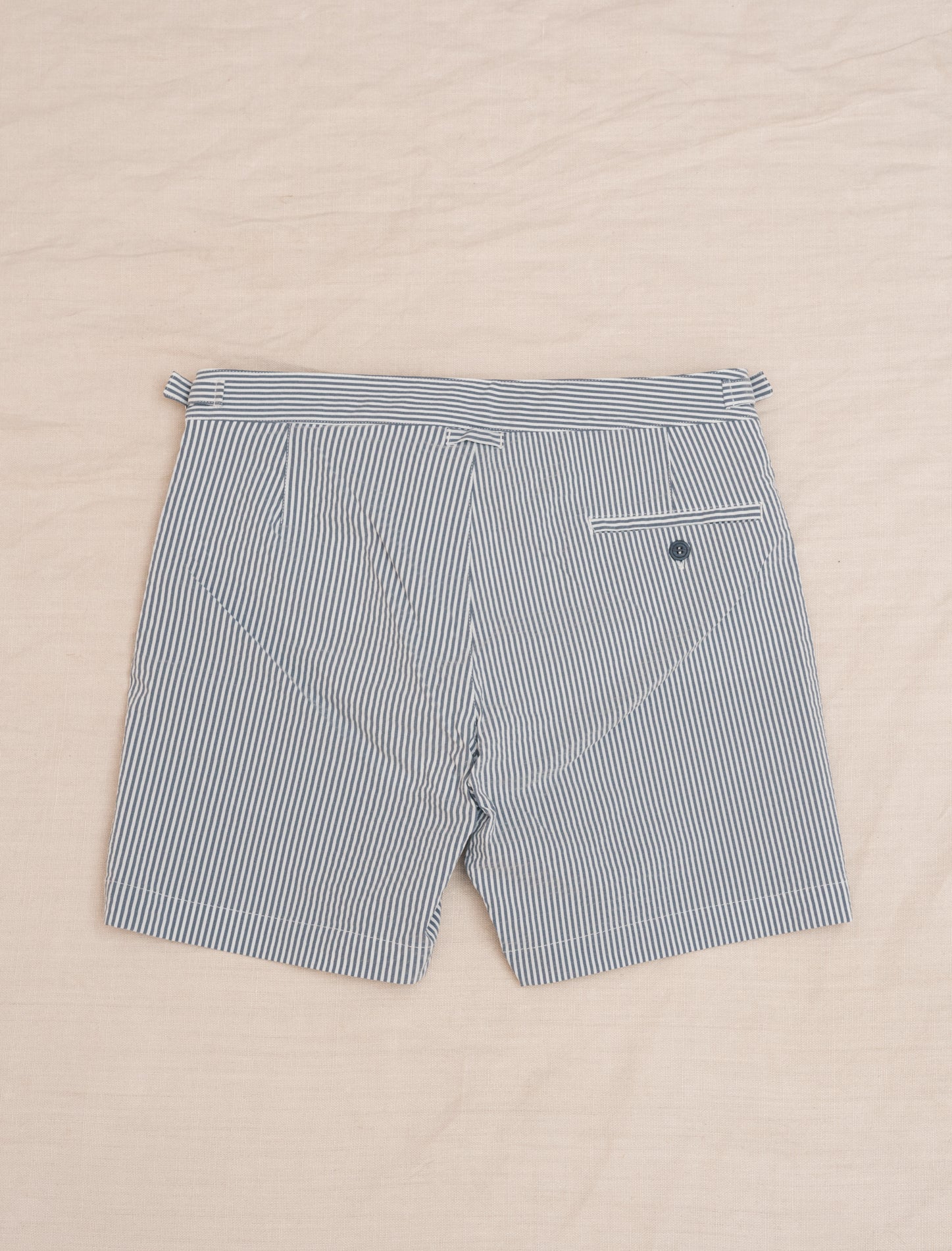 Handmade Tailored Swim trunk Navy Seersucker The Resort Co Swimwear 30