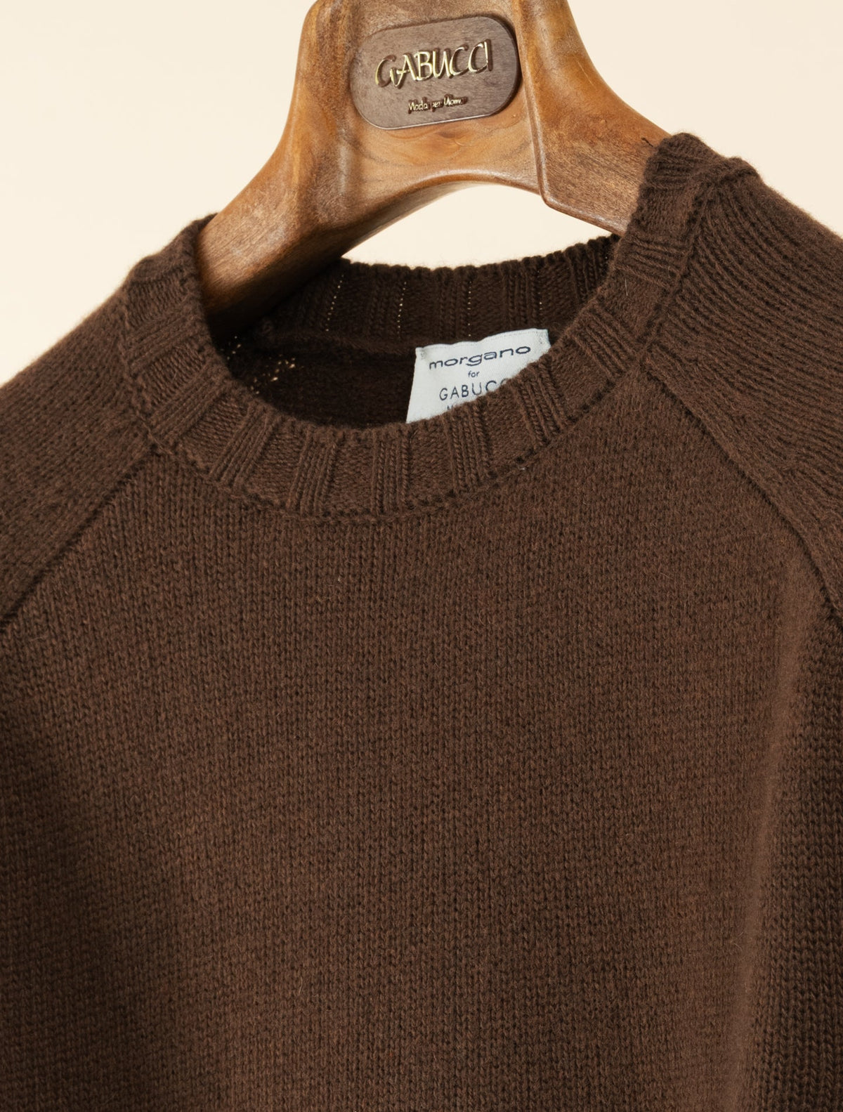 Heavy Knit Wool Cashmere T-Shoulder Crewneck Brown Morgano Knitwear 46