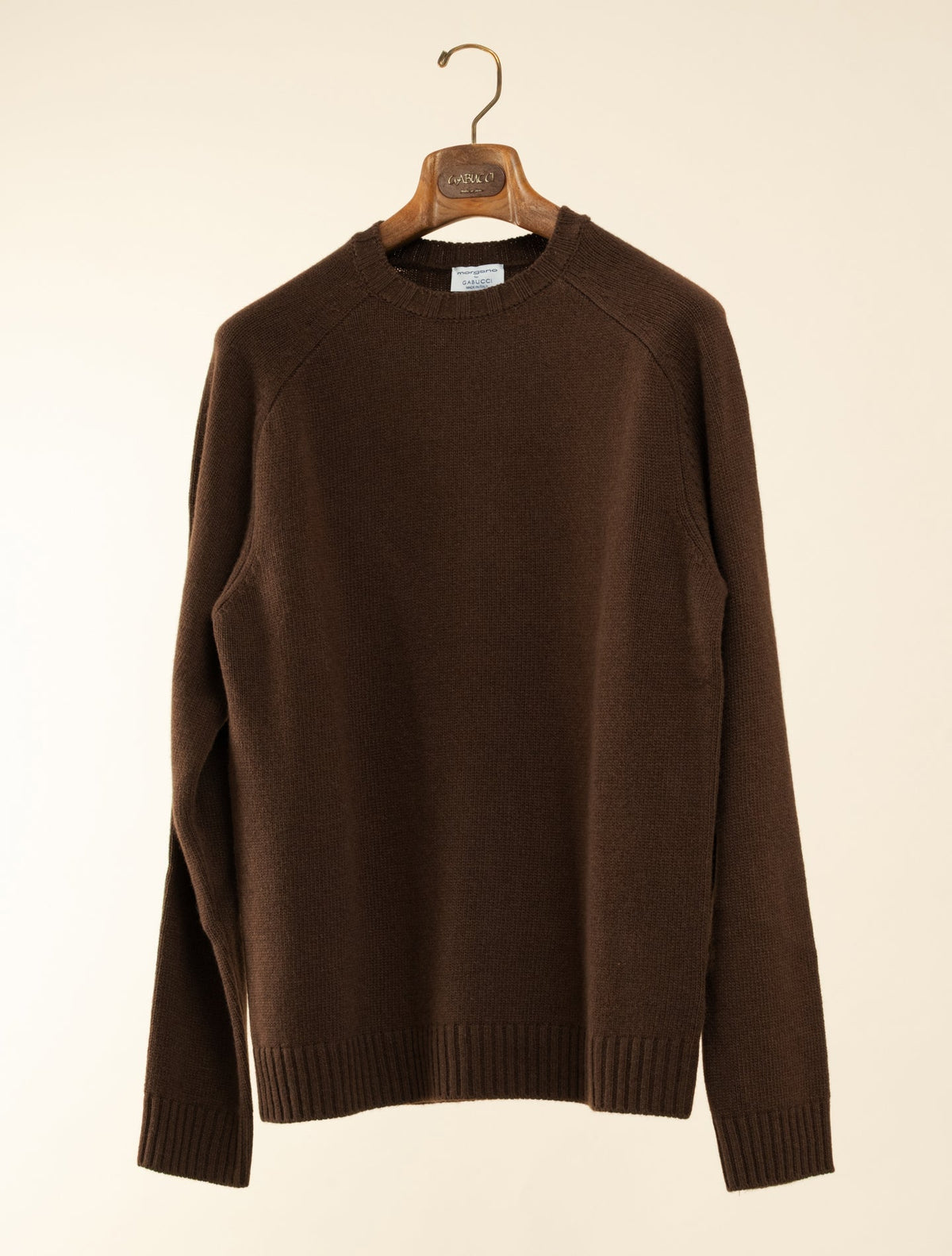 Heavy Knit Wool Cashmere T-Shoulder Crewneck Brown Morgano Knitwear 46