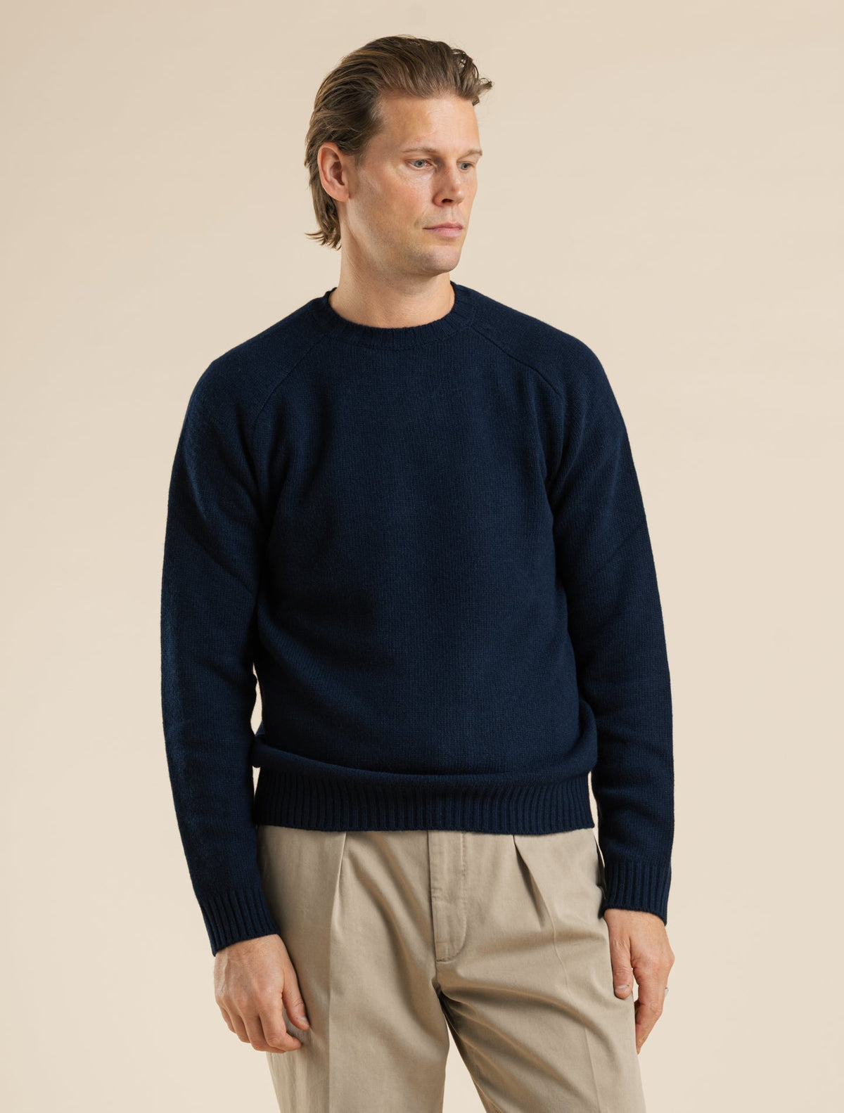 Heavy Knit Wool Cashmere T-Shoulder Crewneck Deep Navy Morgano Knitwear 46