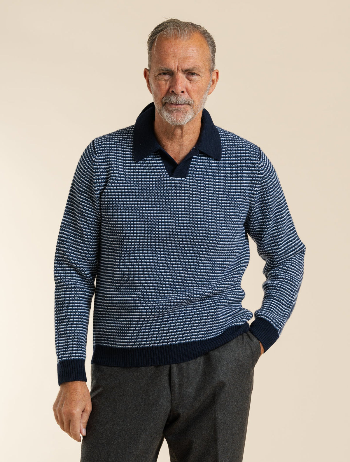Heavy Knitted Wool Cashmere Polo Knit Navy Lardini Knitwear S