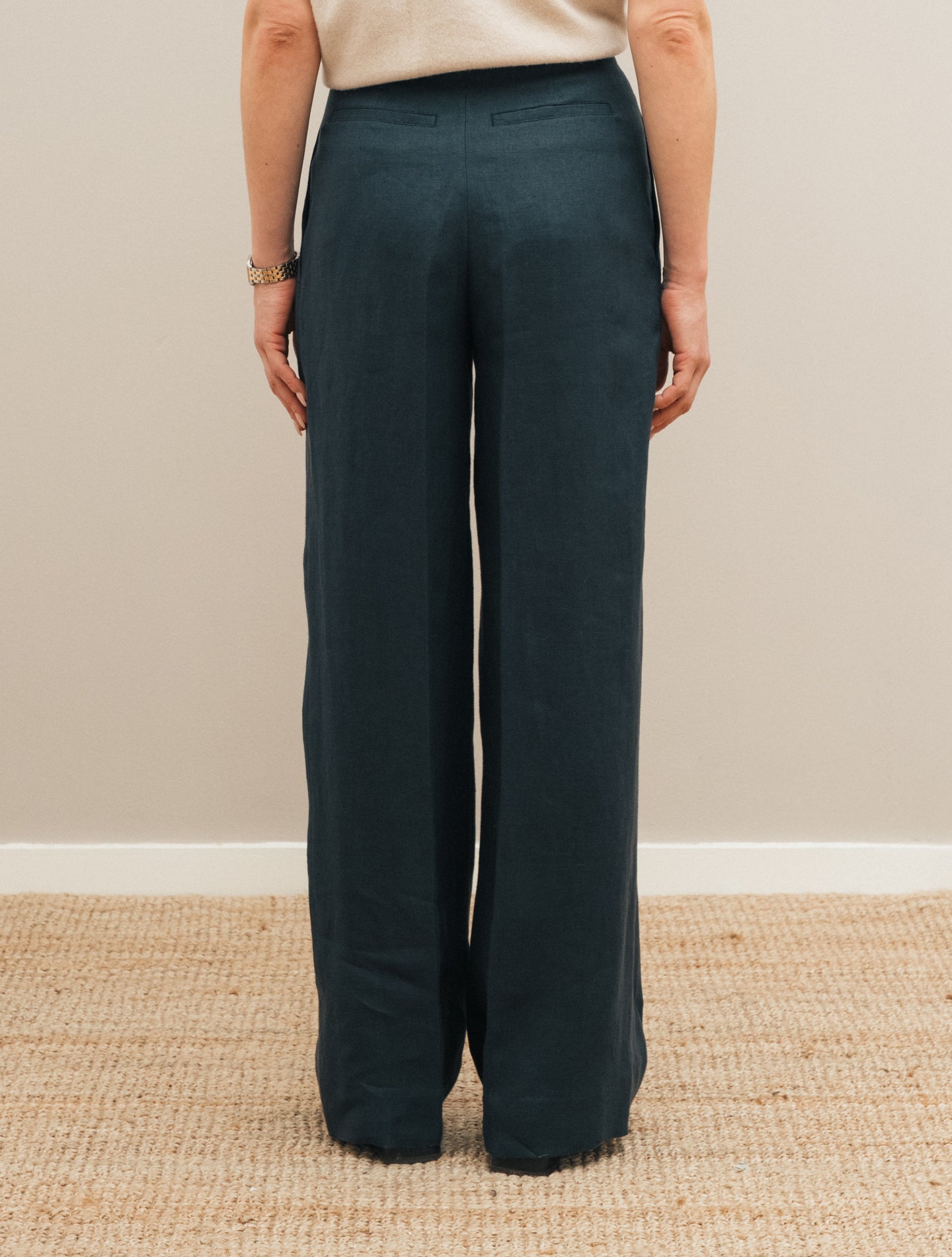 High Waist Linen Twill Trousers Navy Lardini Trousers IT 38