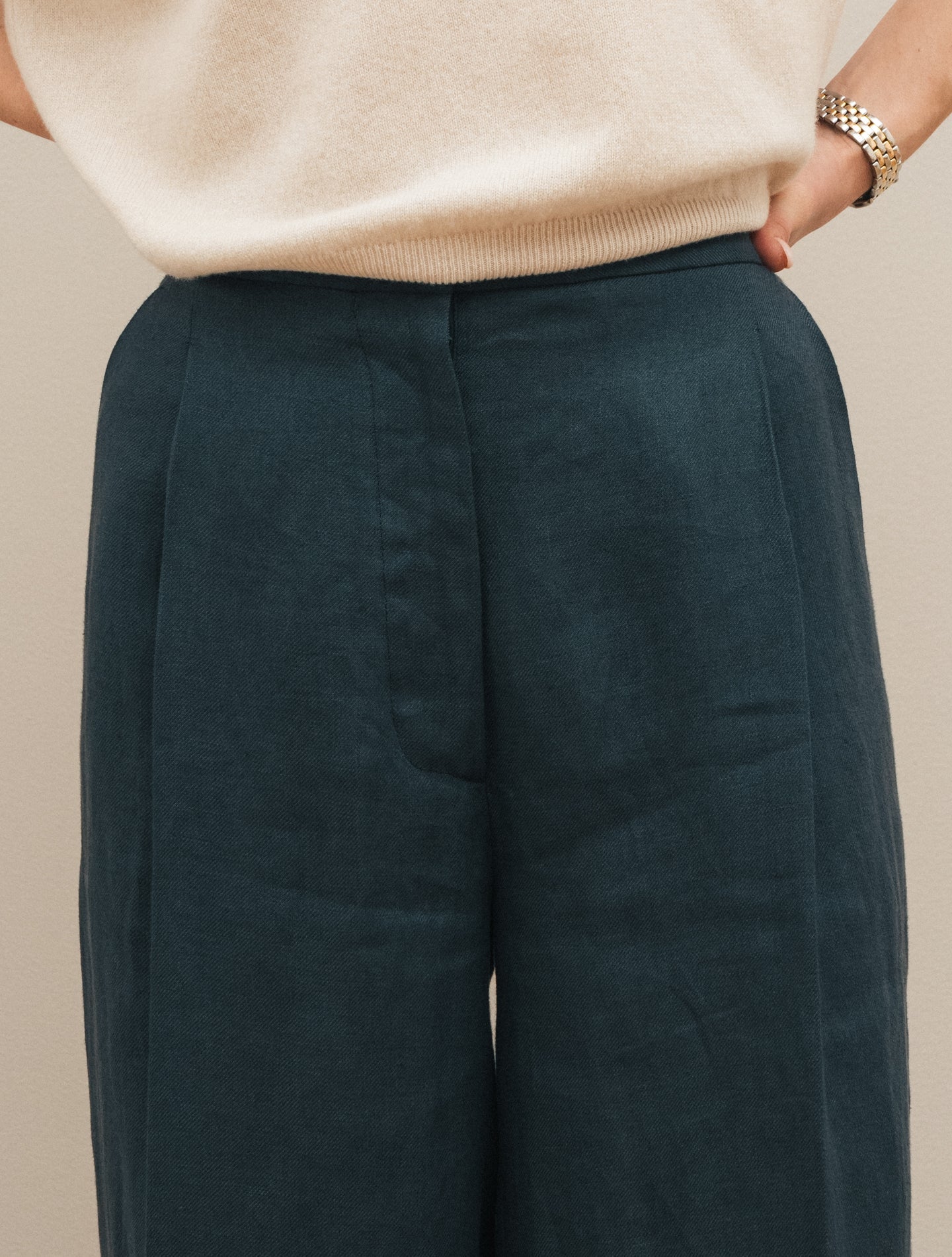 High Waist Linen Twill Trousers Navy Lardini Trousers IT 38