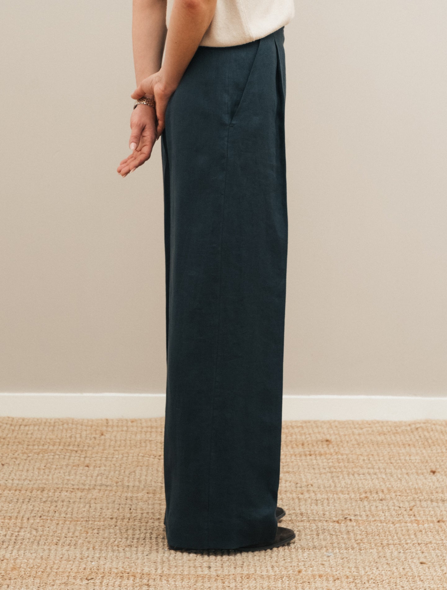 High Waist Linen Twill Trousers Navy Lardini Trousers IT 38