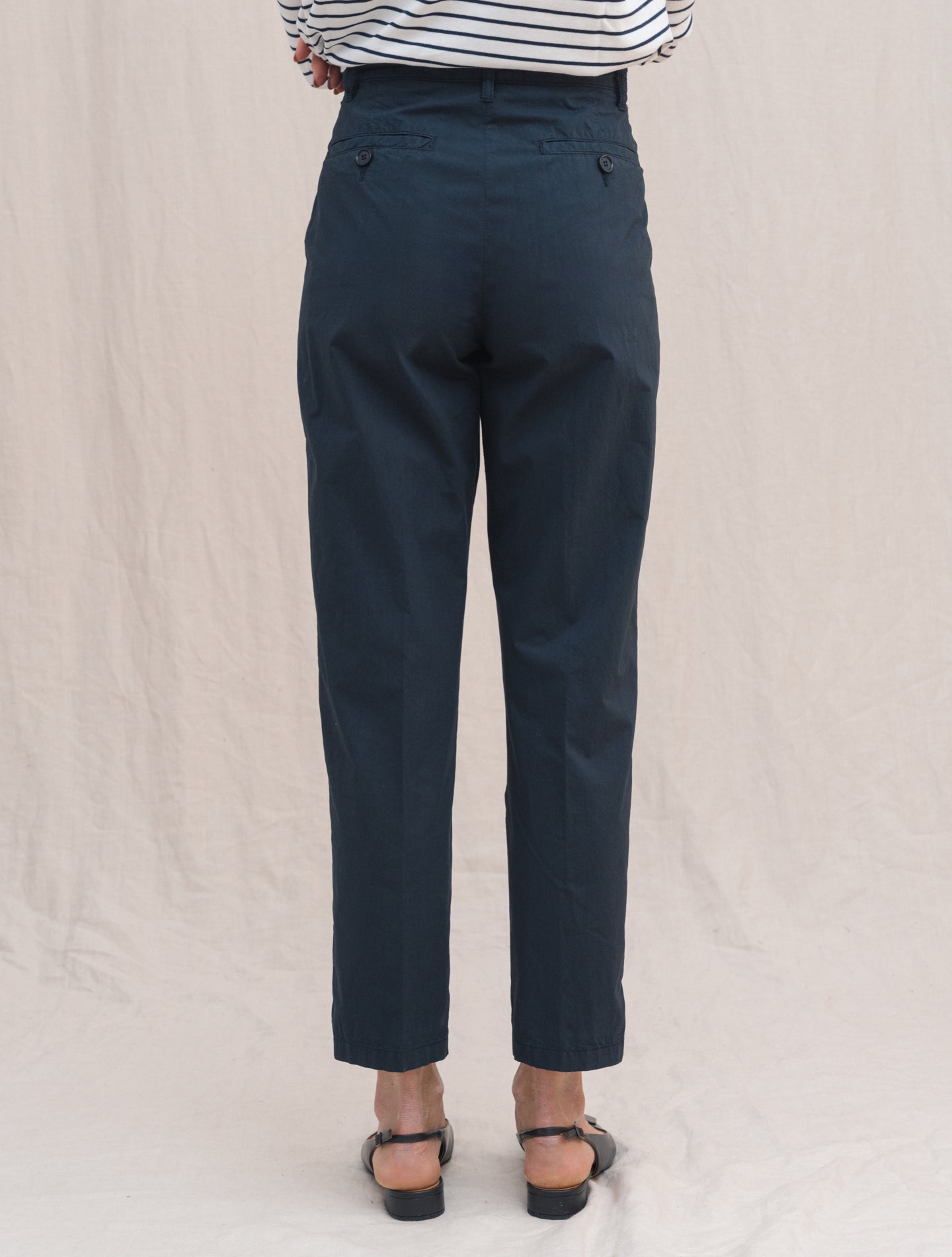 High Waist Tapered Washed Poplin Trousers Navy Aspesi Trousers IT 38