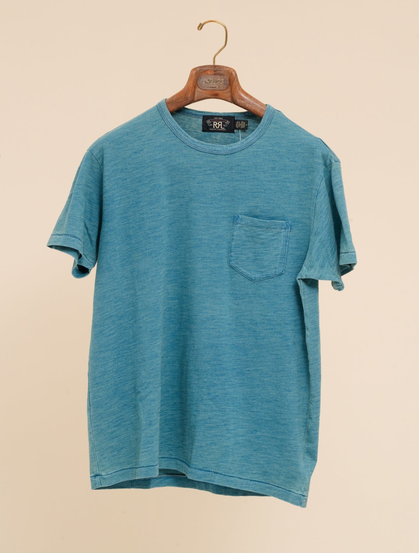 RRL インディゴブルー　ポケットTシャツ　L Indigo Pocket T-Shirt | Washed Blue Slub Jersey by Double RL | Gabucci