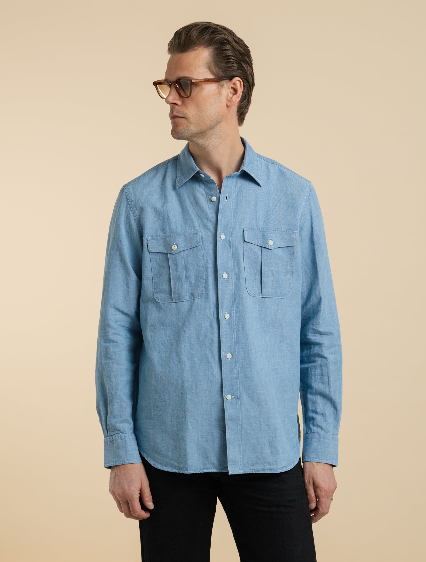 Japanese Chambray Utility Shirt Blue Mazzarelli Shirts 38