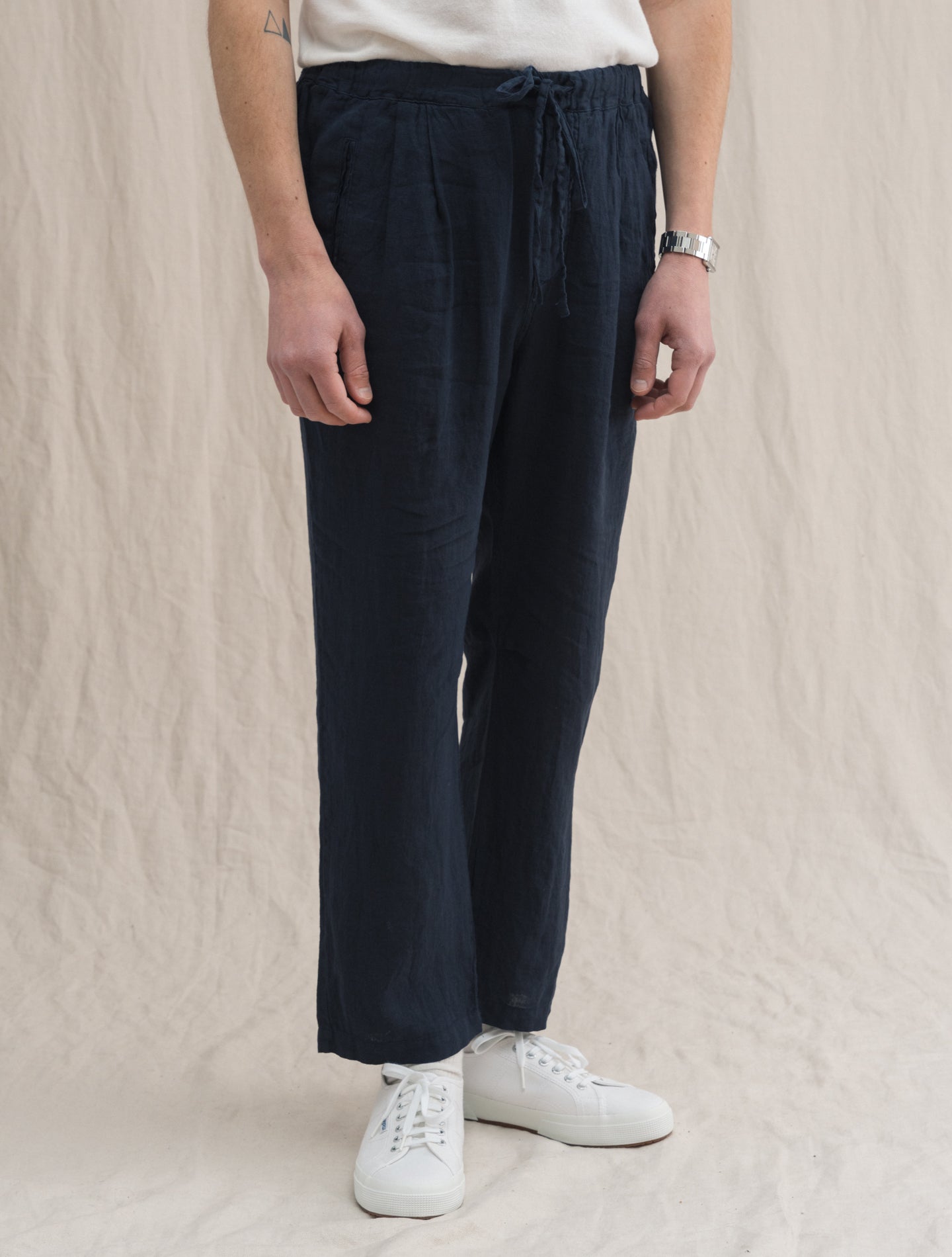 Keywest Pleated Linen Trouser Navy Massimo Alba Trousers L