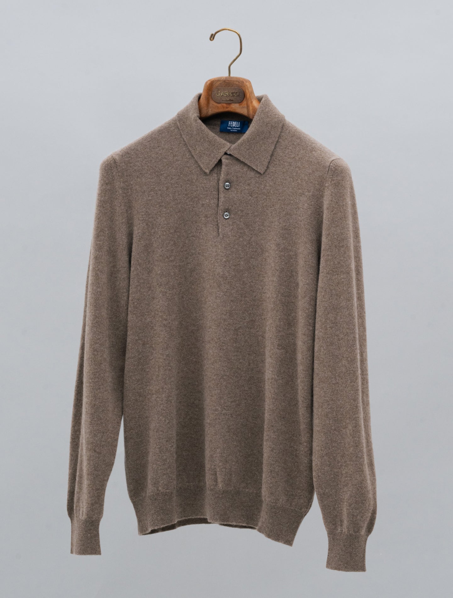 Knitted Baby Cashmere Polo Shirt Taupe Fedeli Polo shirts 48