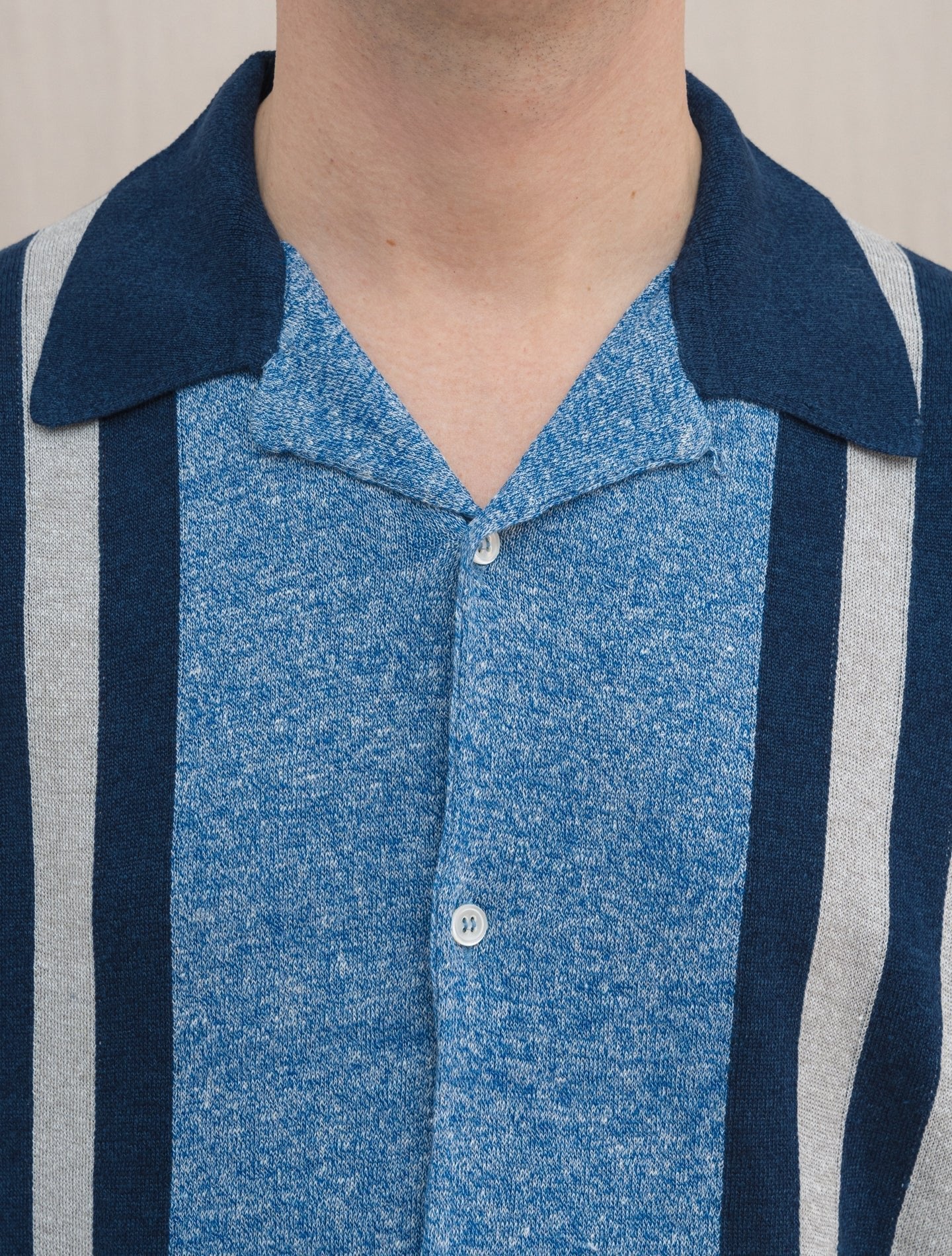 Knitted Bowling Shirt Short Sleeve Navy Morgano Shirts 46